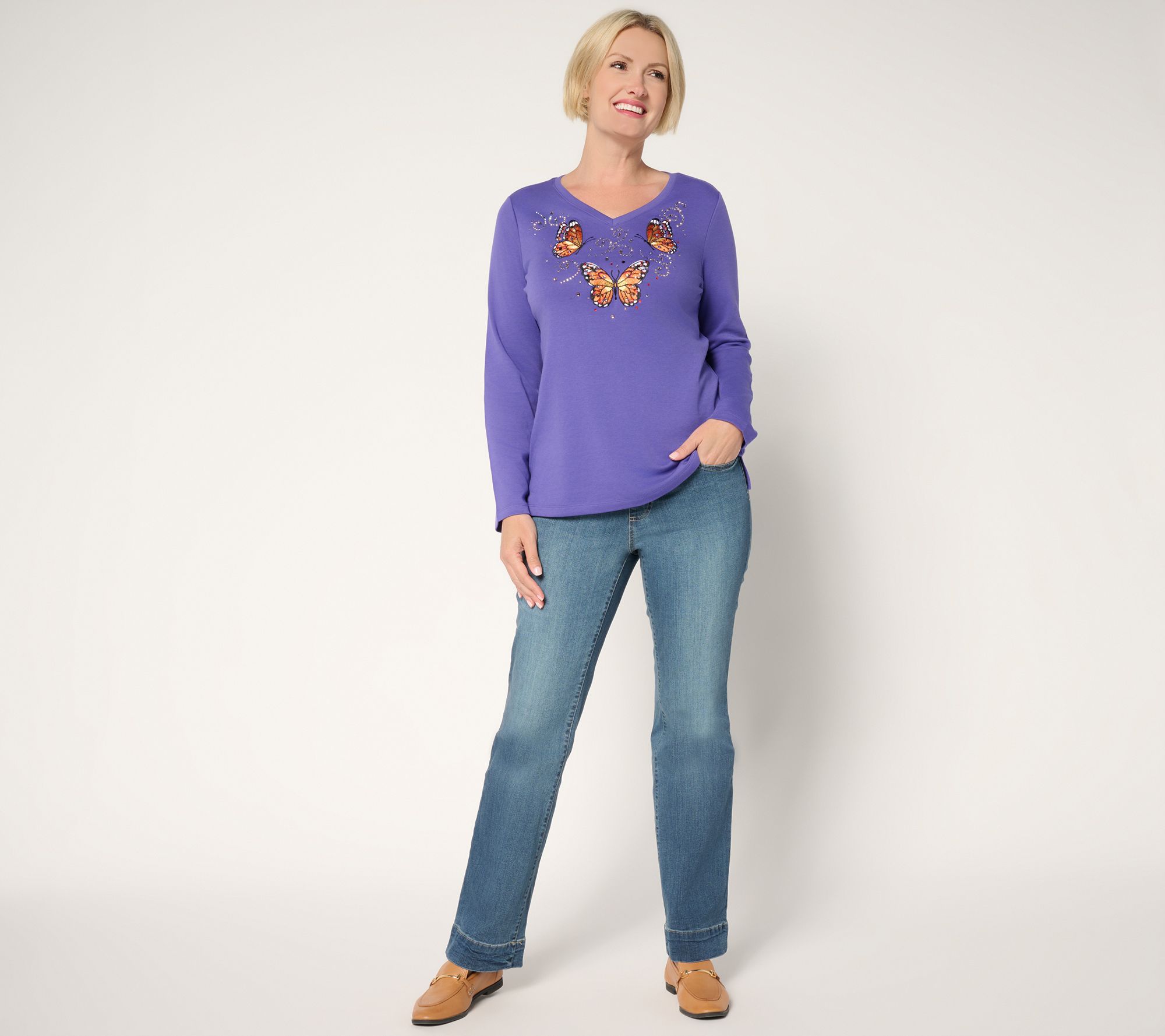 Quacker Factory Fall Bling Thing Long Sleeve Top