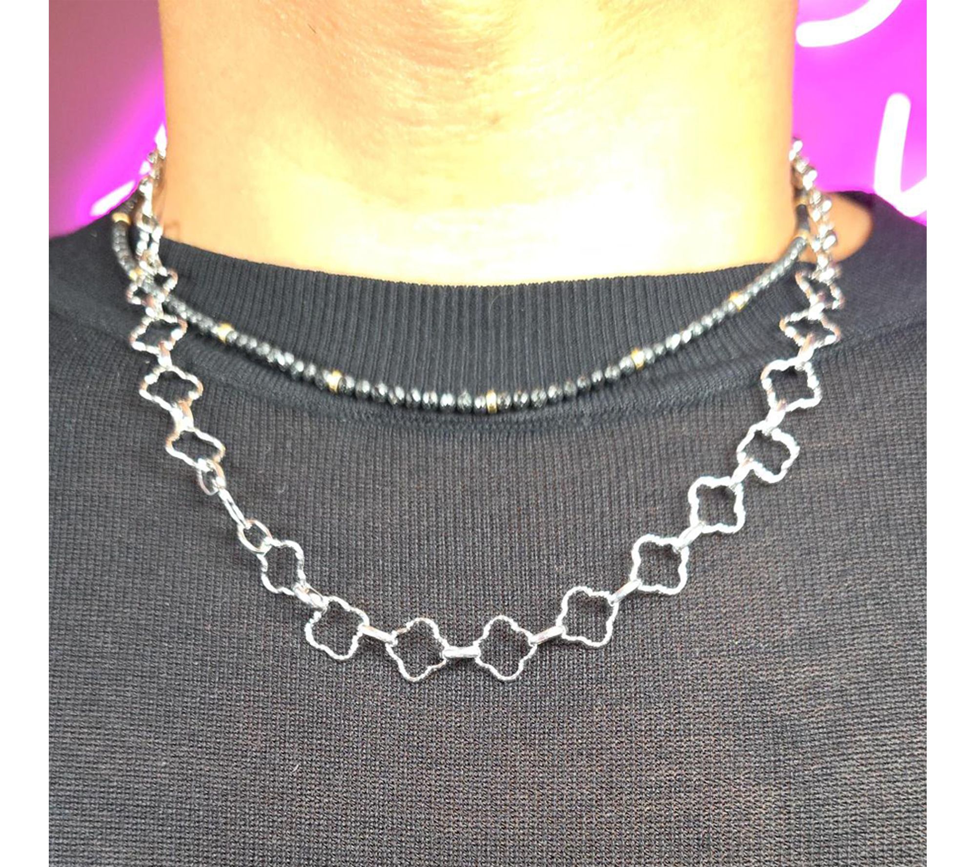 Silver Style Clover Link Necklace, Sterling