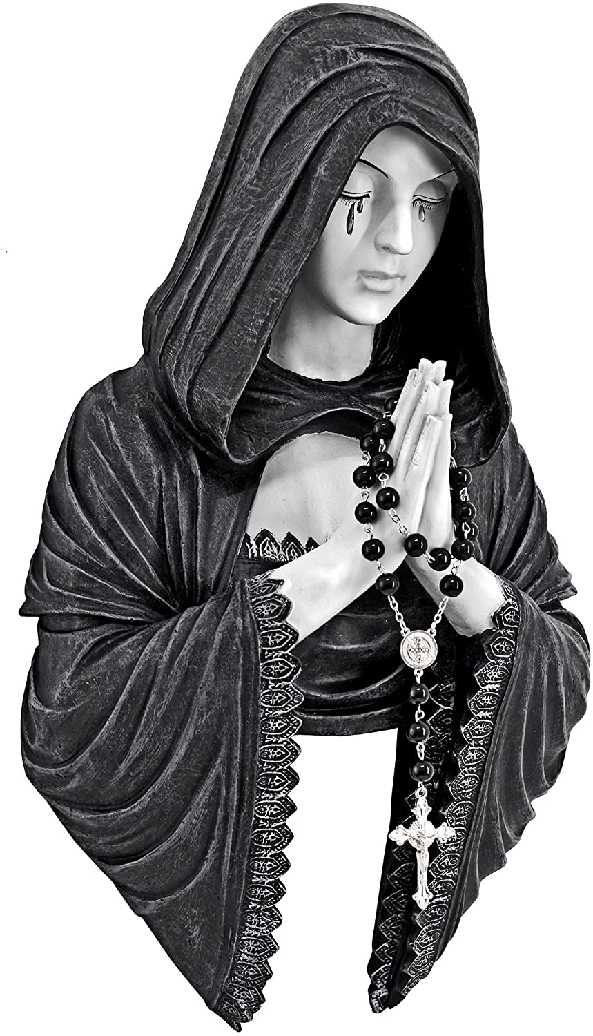 Design Toscano CL0082 Gothic Prayer Wall Sculpture, 12 Inch, Black and White Finish