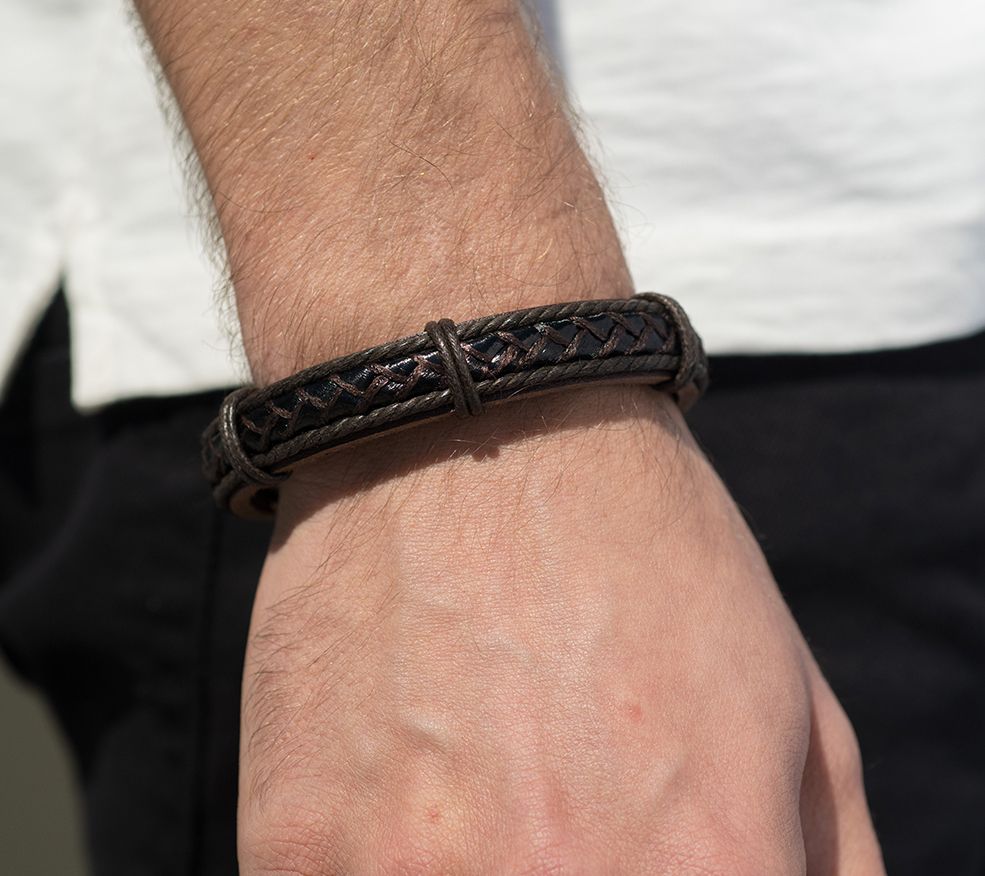 Steel by Design Men's Braided Leather Bracelet