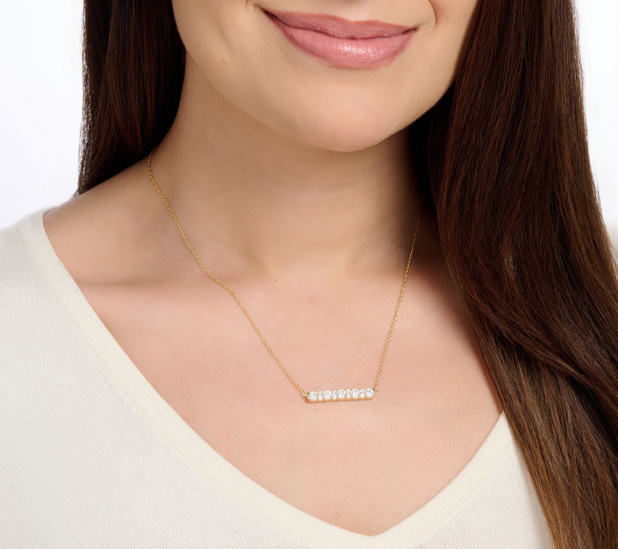 Diamonique Classics Multi-Stone Bar Necklace, Sterling Silver