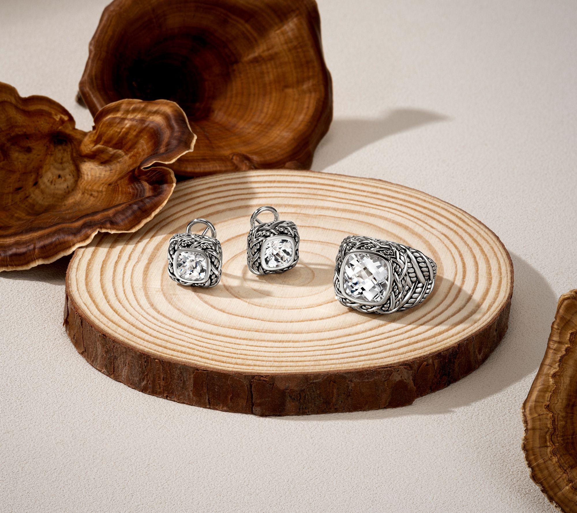 JAI Sterling Silver Faceted Cushion Gemstone Earrings