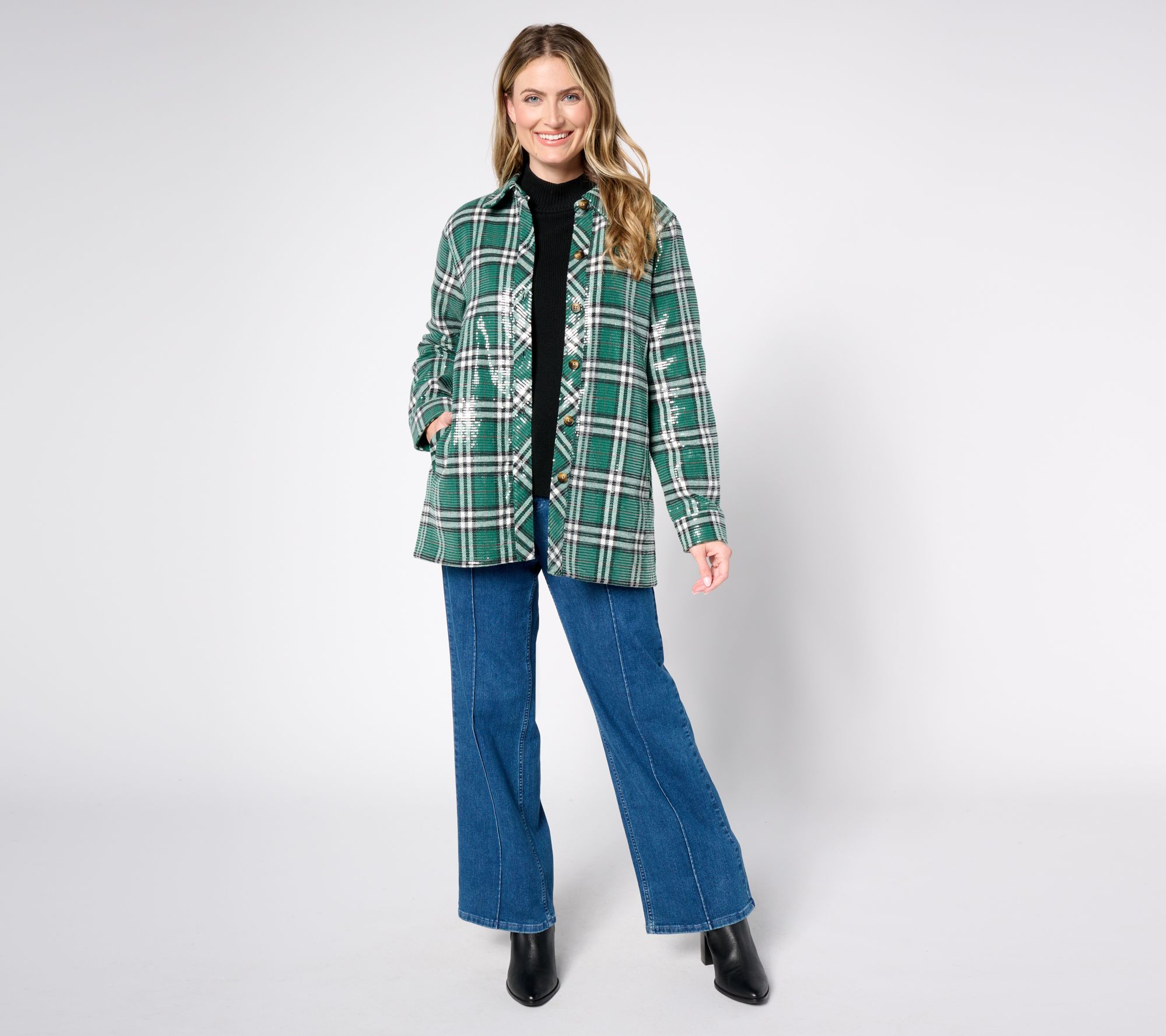 Jingle Belles by Kim Gravel Sequin Plaid Lumberjill Shacket