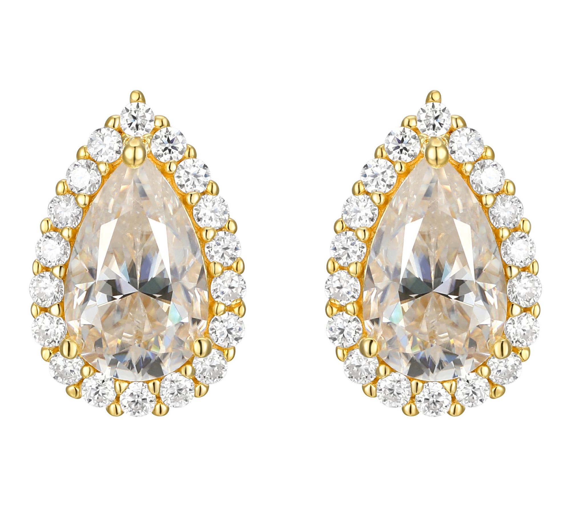 Moissanite Pear Cut Halo Stud Earrings, 18K Gold Plated