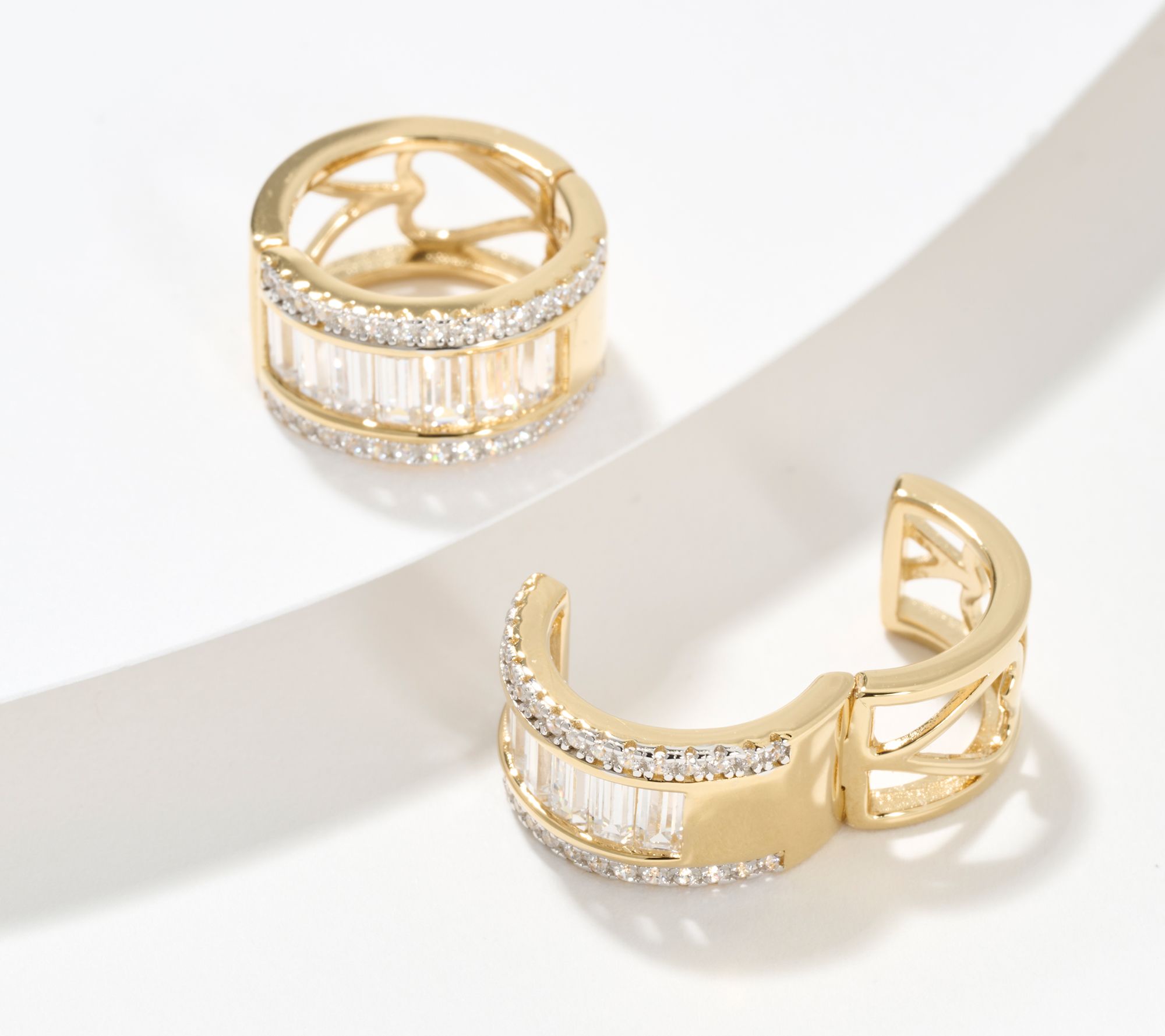 Diamonique x Jennifer Miller Clip On Baguette Earrings, Sterl