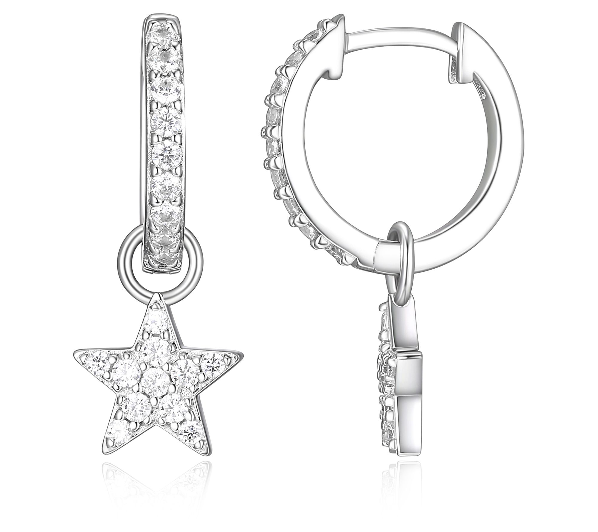 Diamonique Star Dangle Hoop Earrings, Sterling Silver