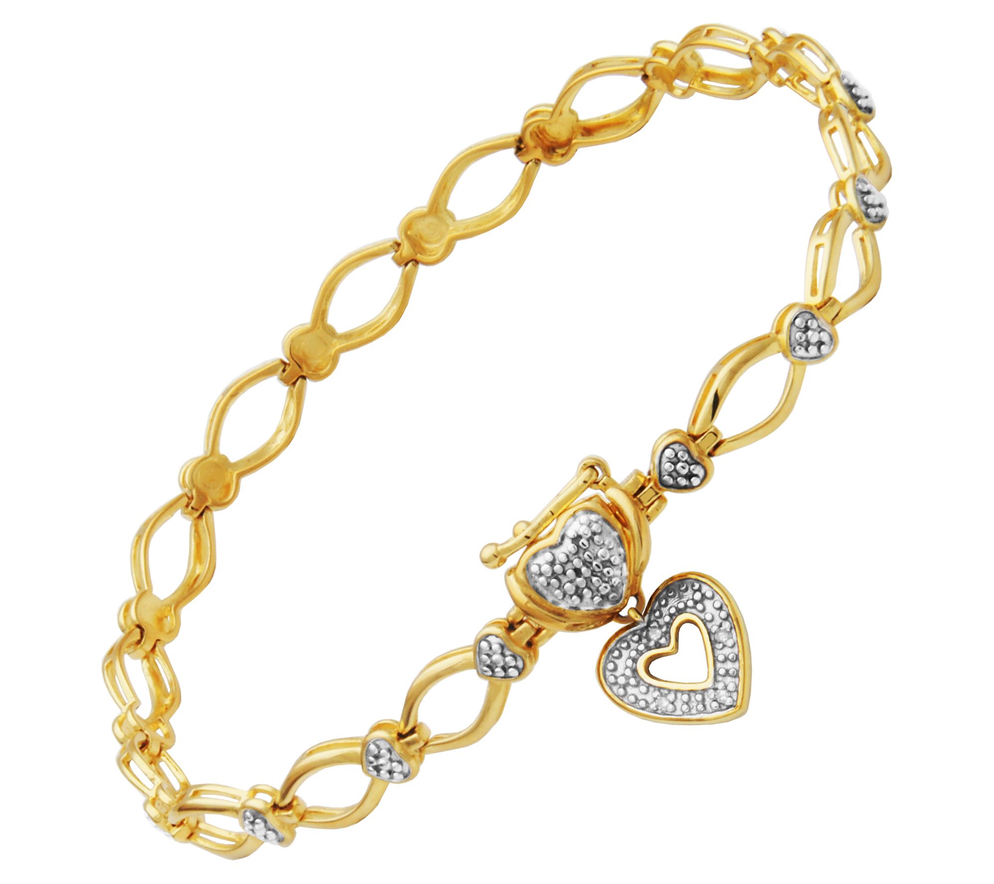 18K Gold Plated Diamond Accent Open Link Heart Bracelet