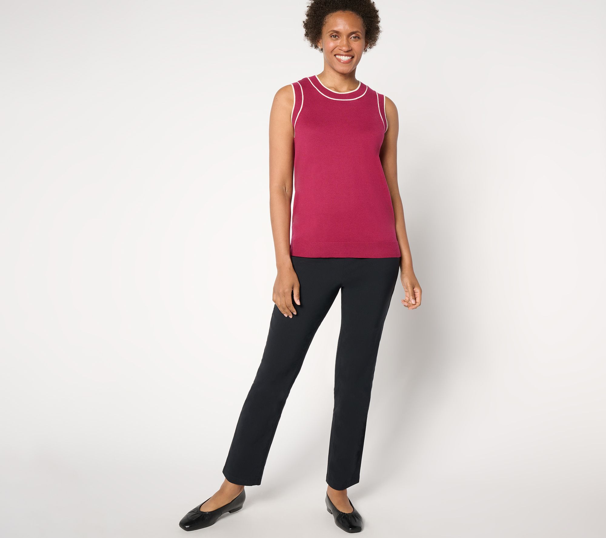 Isaac Mizrahi Live! Classic Sweater Shell with Trim Tipping