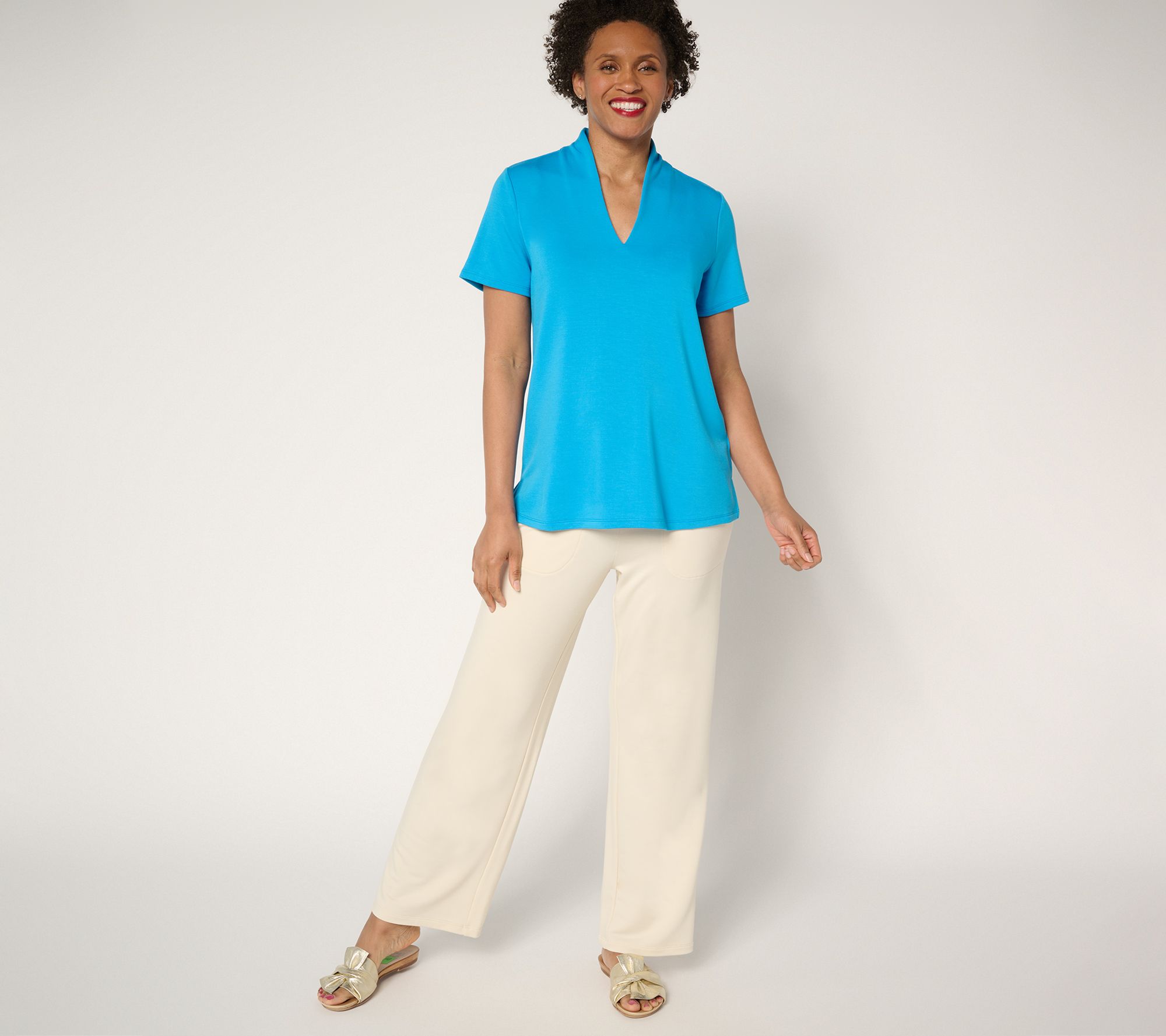 Brandis Dress Out Loud Acquitted Knit High V-Neck Short Slv Top