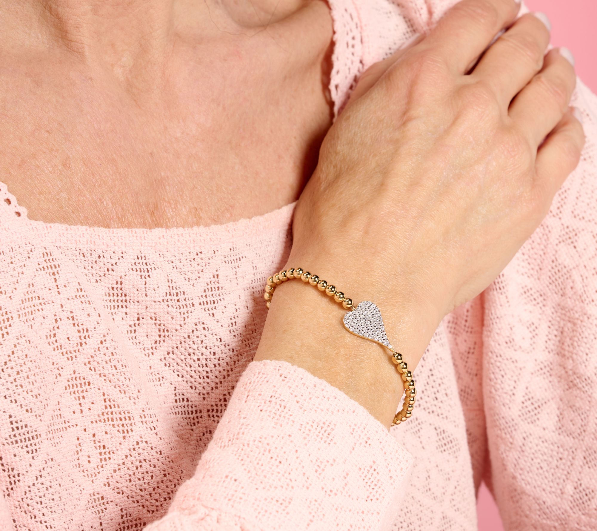 Diamonique x Jennifer Miller Heart Beaded Bracelet, Sterling Silver