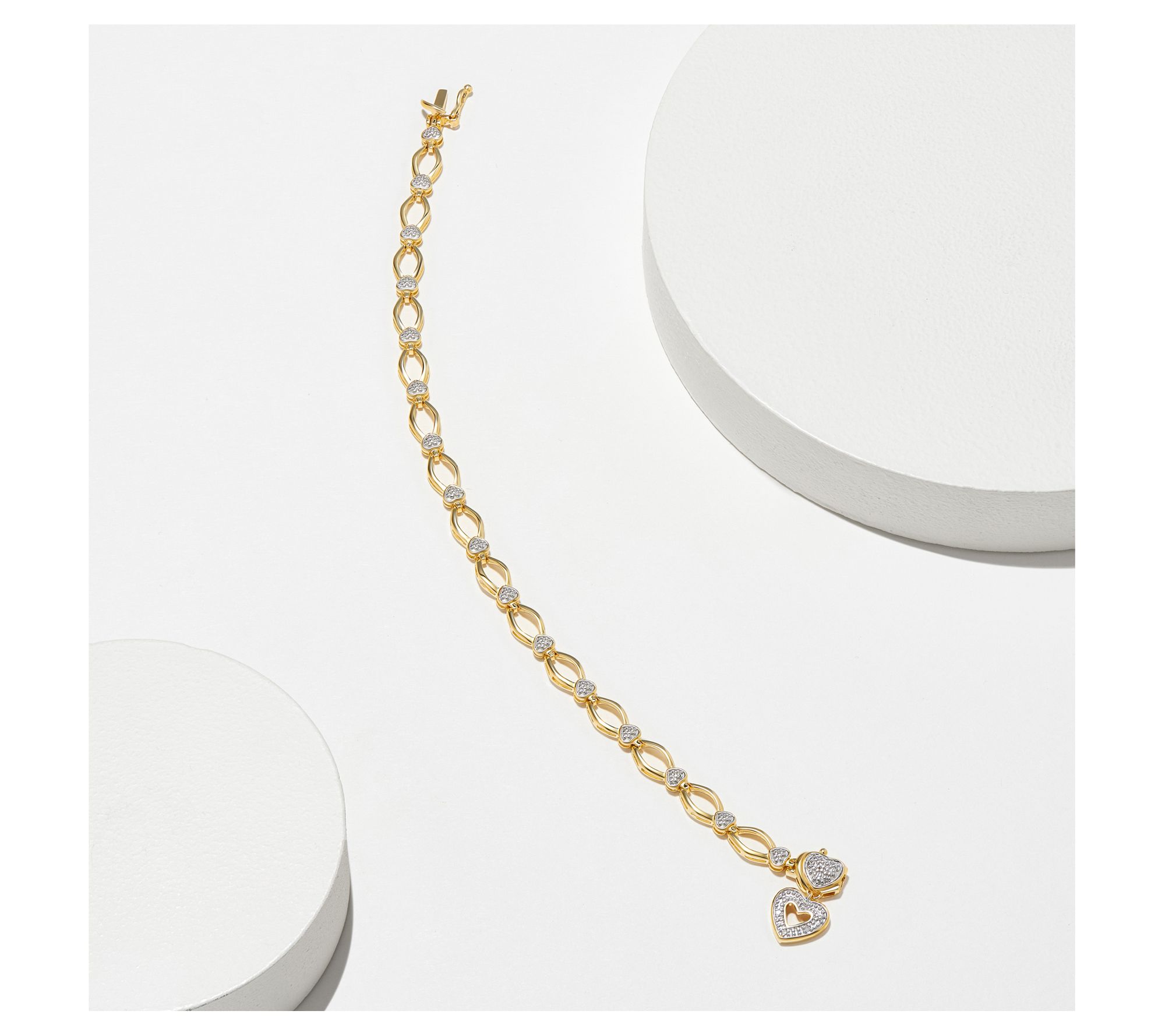 18K Gold Plated Diamond Accent Open Link Heart Bracelet