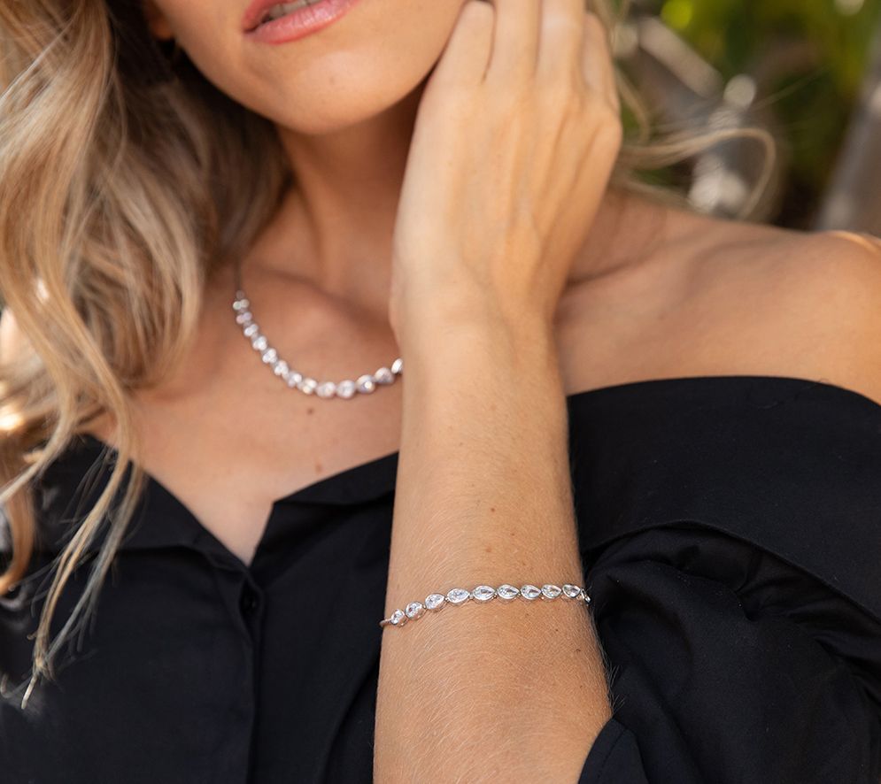 Diamonique Pear Drop Bracelet, Sterling Silver