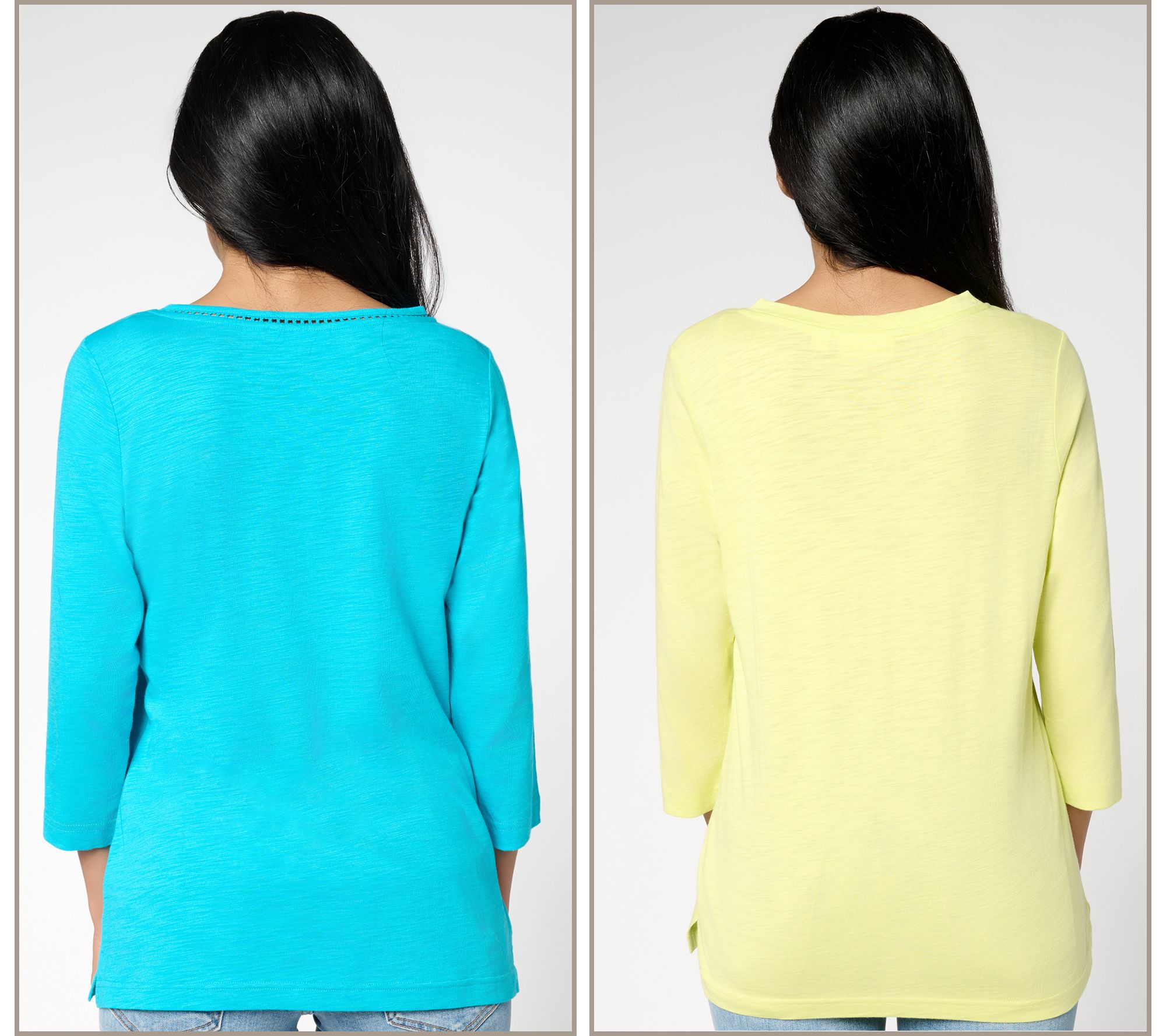 Belle by Kim Gravel Set of 2 3/4 Sleeve Slub Knit Tops