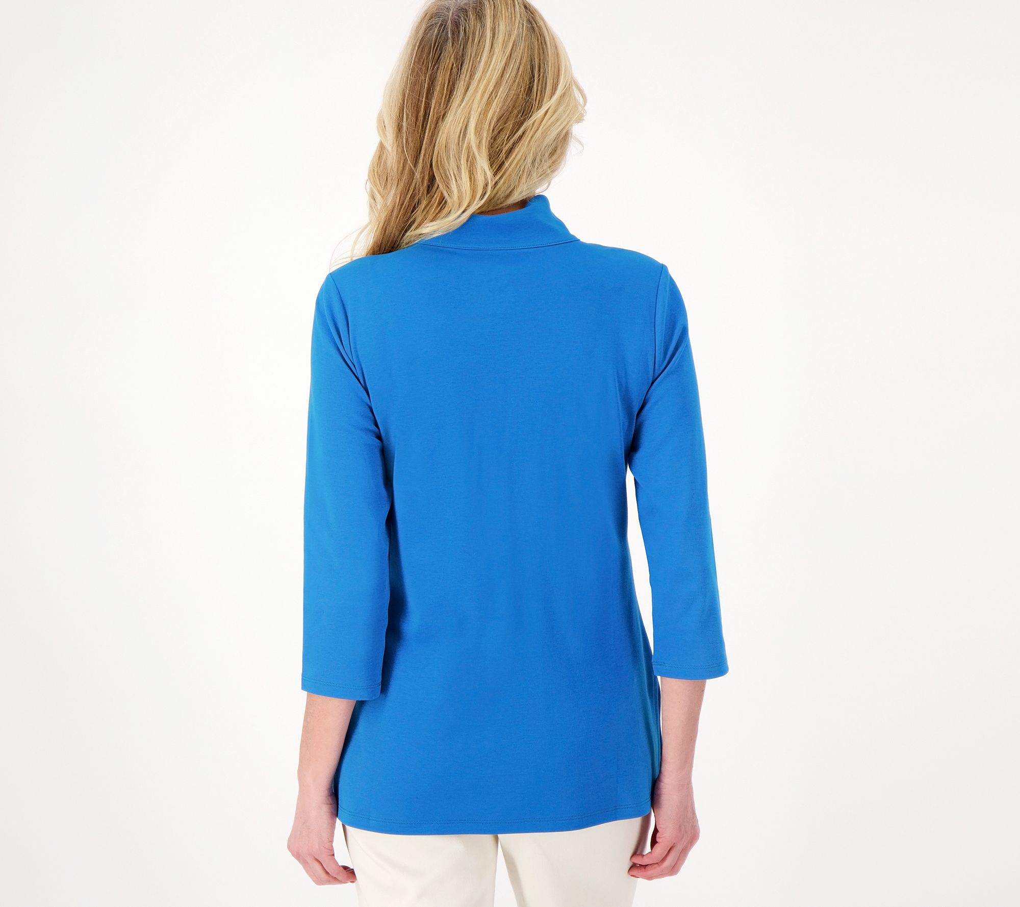 Isaac Mizrahi Live! Essentials Pima Cotton Half Zip 3/4 Sleeve Top
