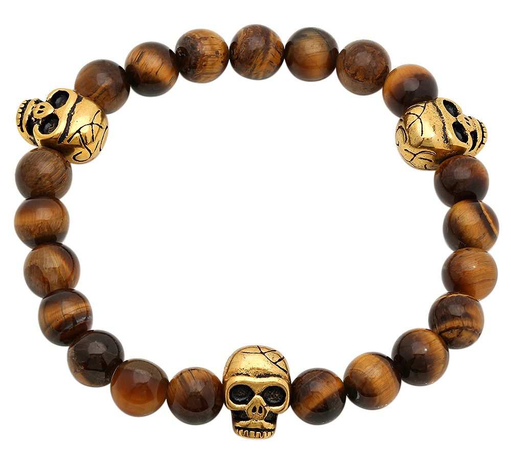 Steel by Design Men's Tiger's Eye & Skull Strech Bracelet