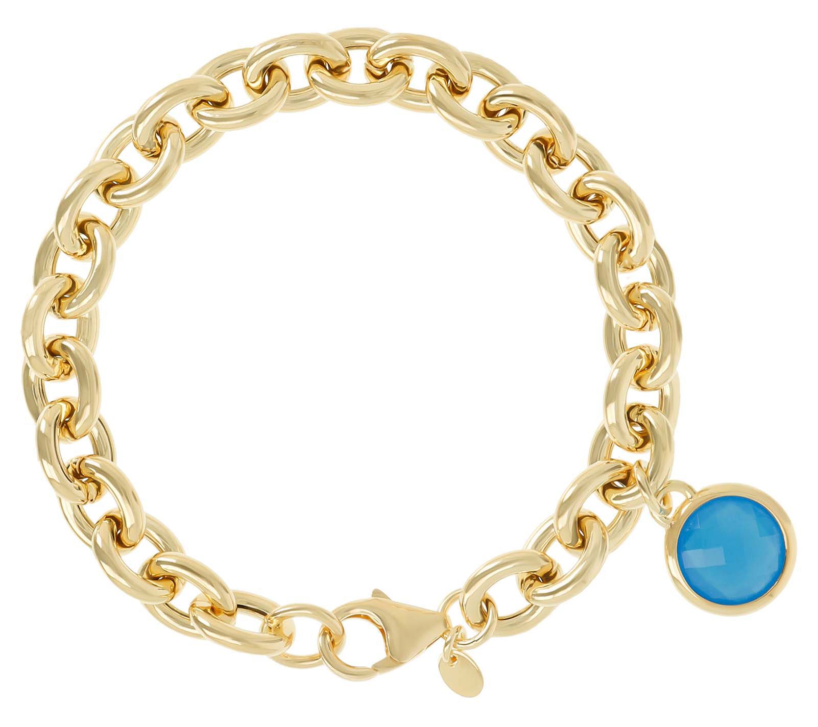 Bronzo Italia Gemstone Charm Rolo Link Bracelet