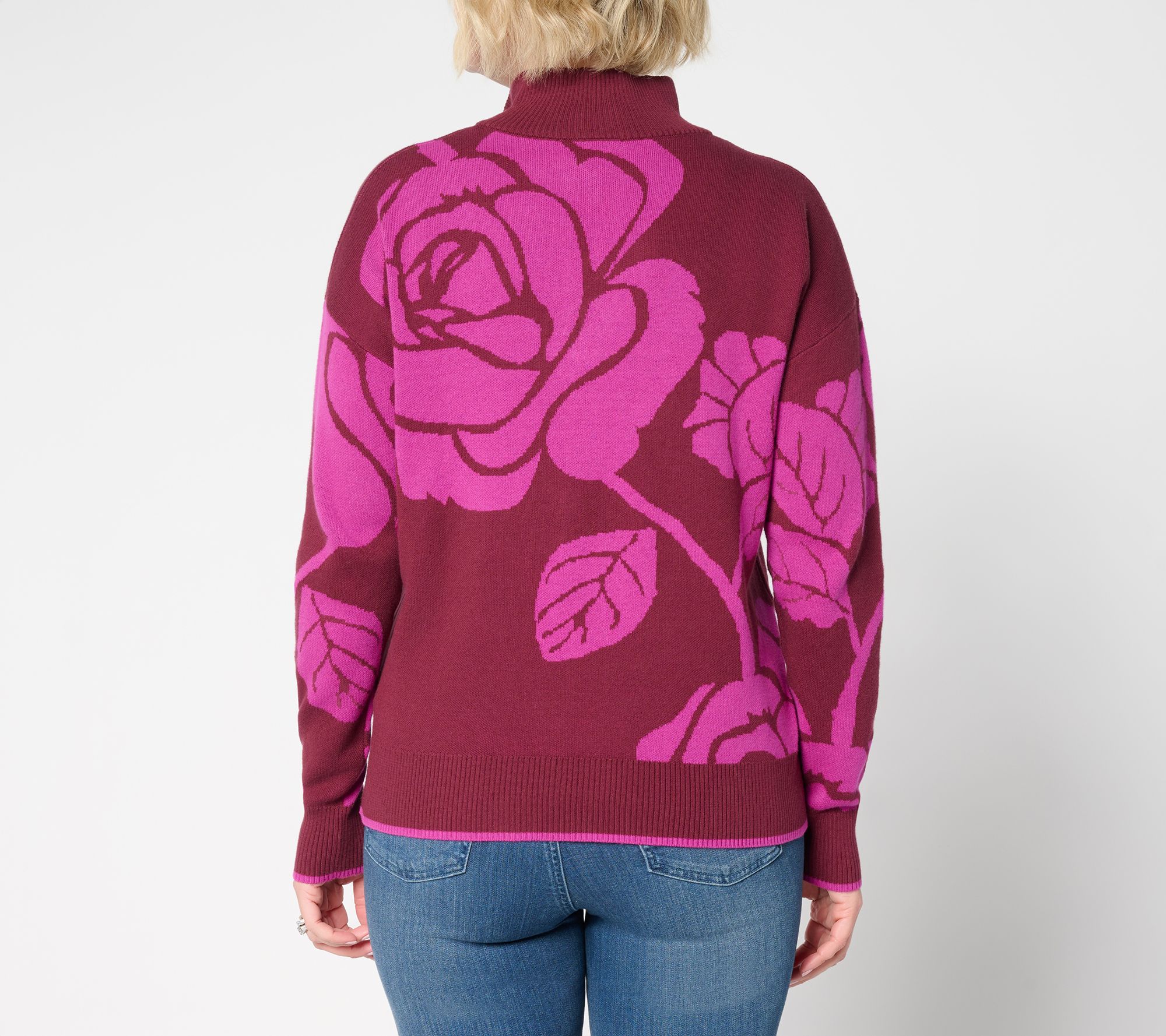 Belle by Kim Gravel Falling for Fall Floral Intarsia Half Zip Sweater