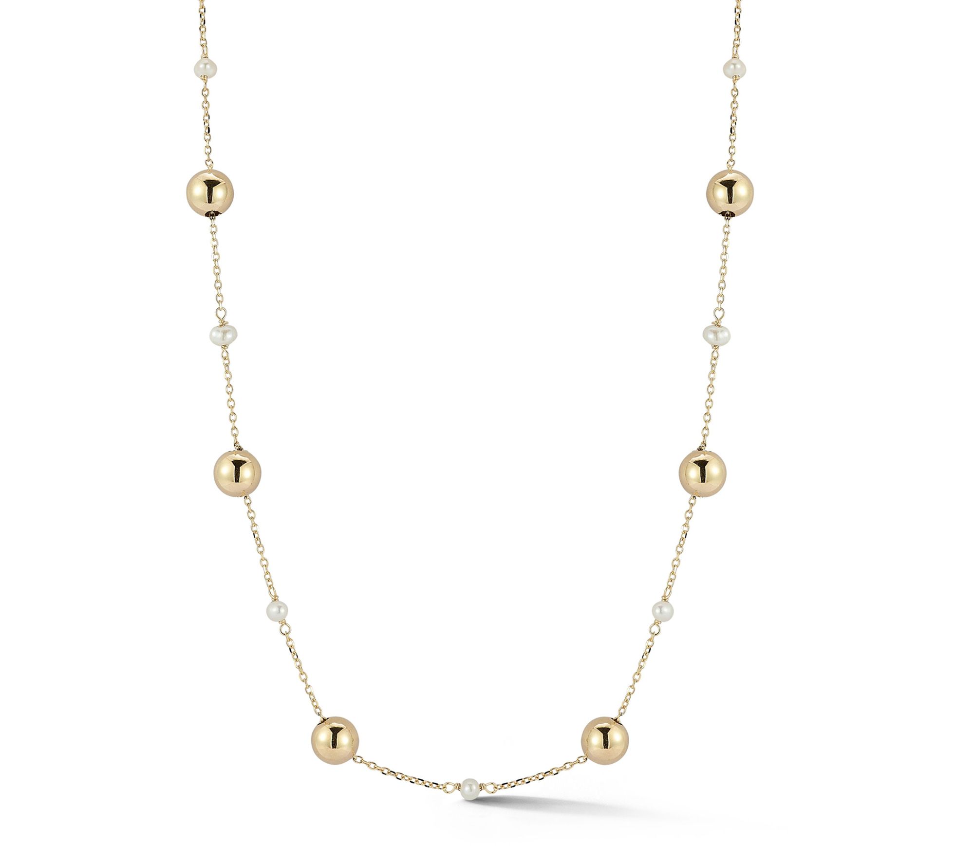 Italian Gold Cultured Pearl & Bead Station Necklace, 14K