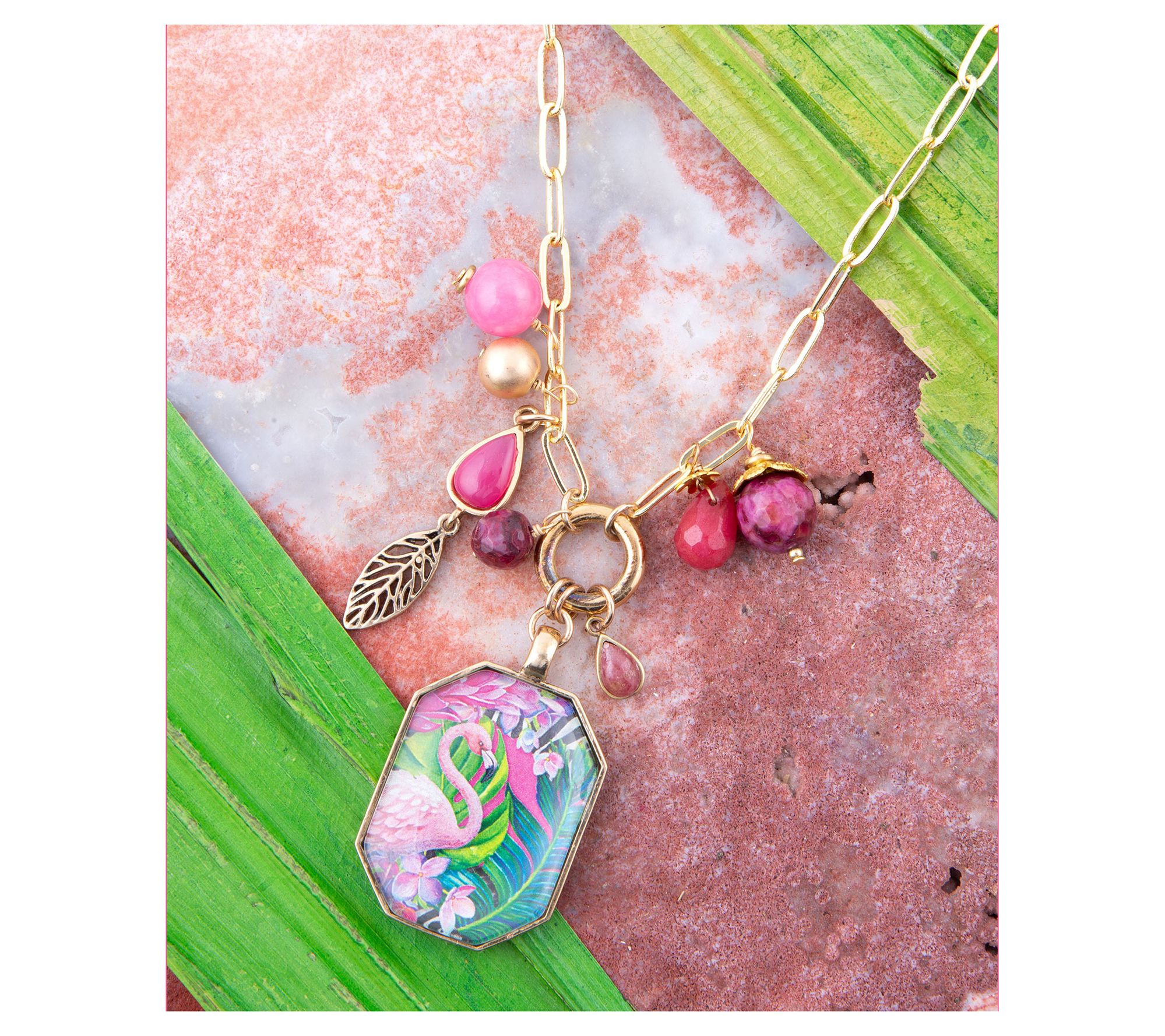Barse Artisan Crafted Scenic Flamingo Pink Agate Necklace