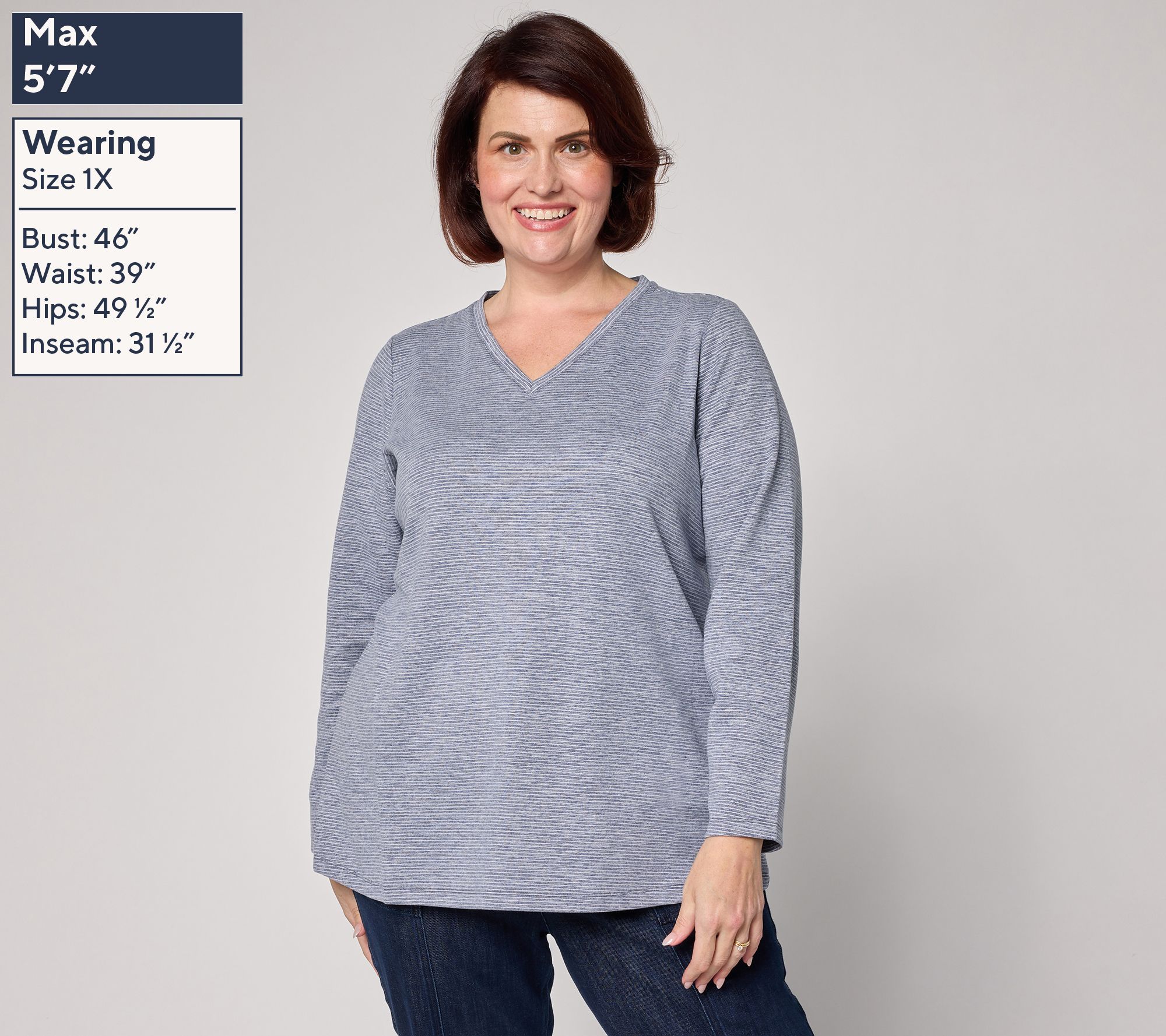 Denim & Co. Regular Interlock Striped V-Neck Tunic