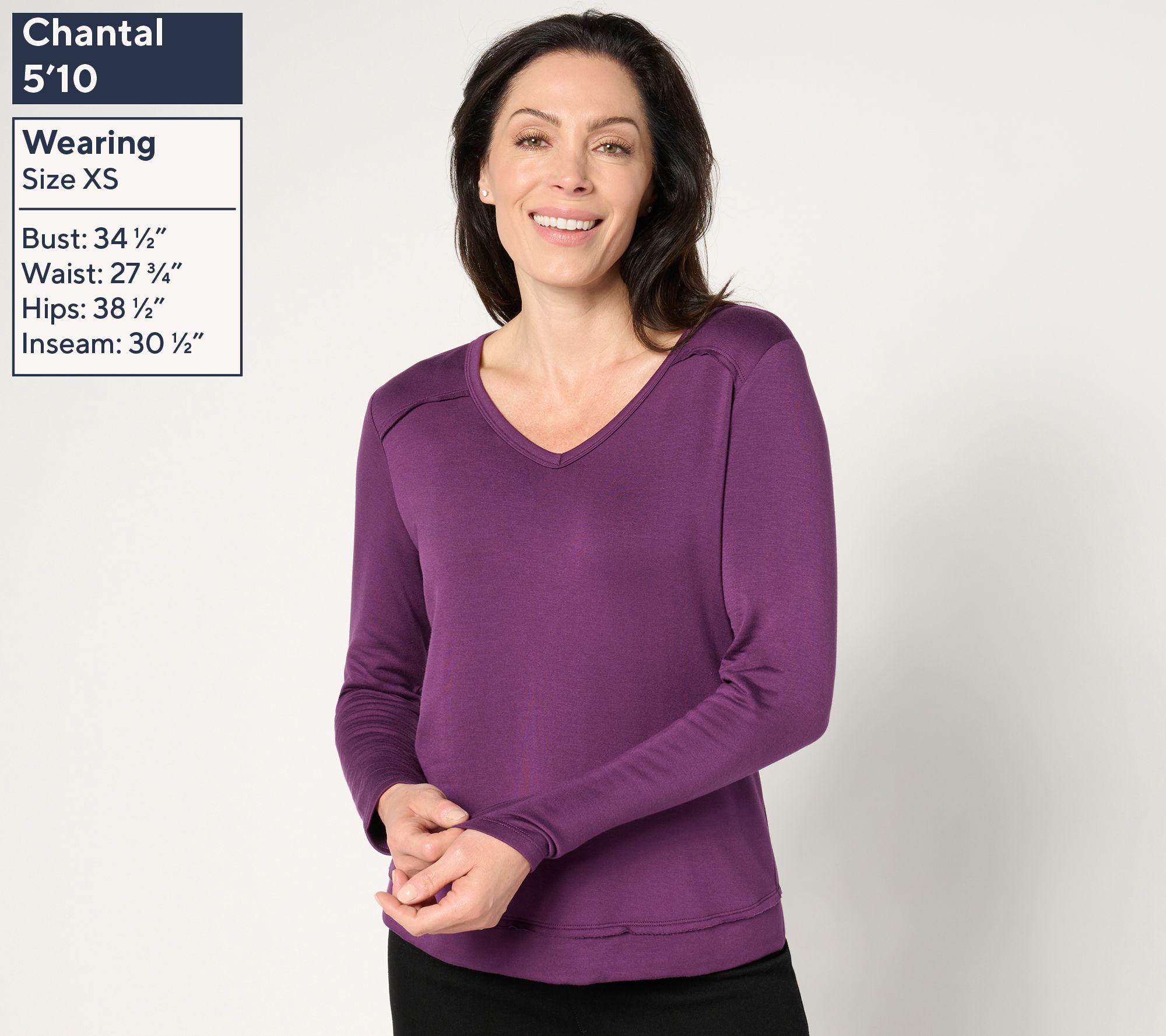 AnyBody Brushed French Terry V-Neck Pullover