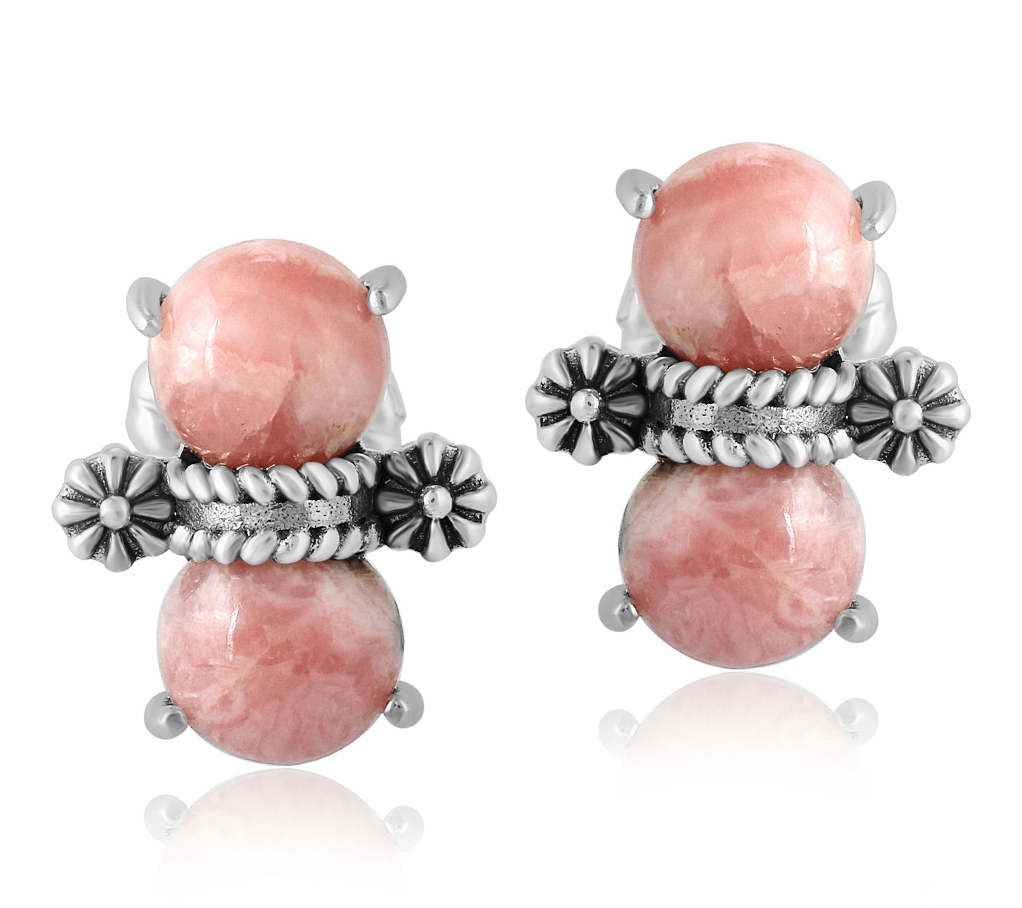 American West Sterling Silver Round Gemstone Concha Earrings