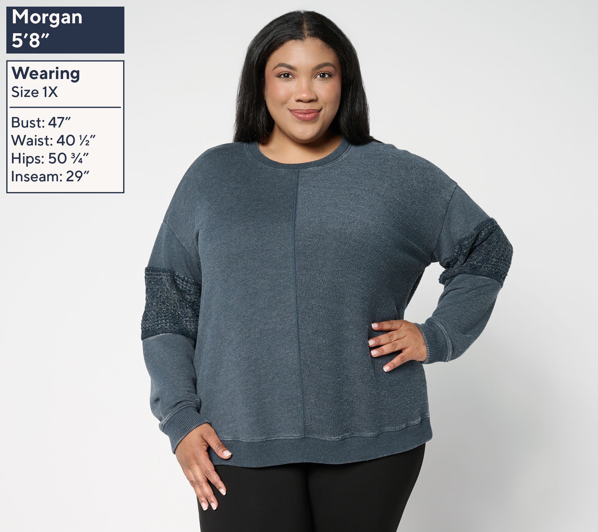 Denim & Co. Canyon Retreat Lace Sleeve Washed Sweatshirt