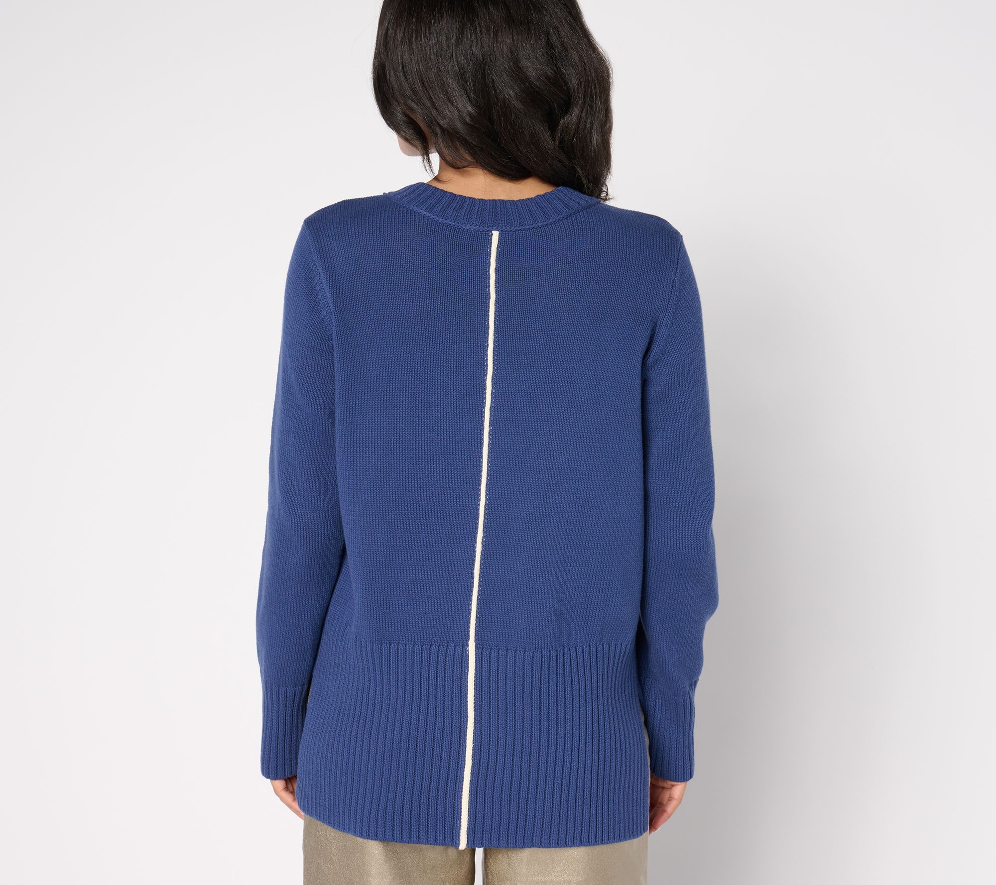 Peace Love World 100% Cotton Crewneck Sweater w/ Pop Color Detail