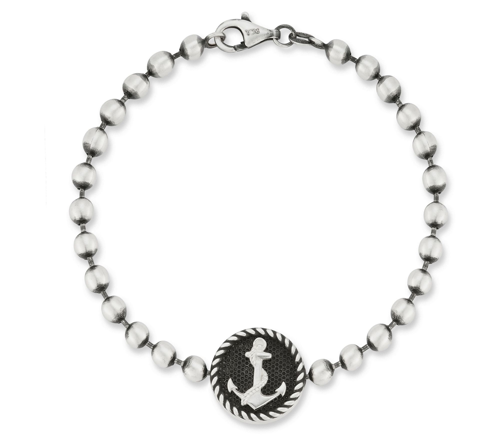 Yield of Men Sterling Silver Round Anchor BallChain Bracelet