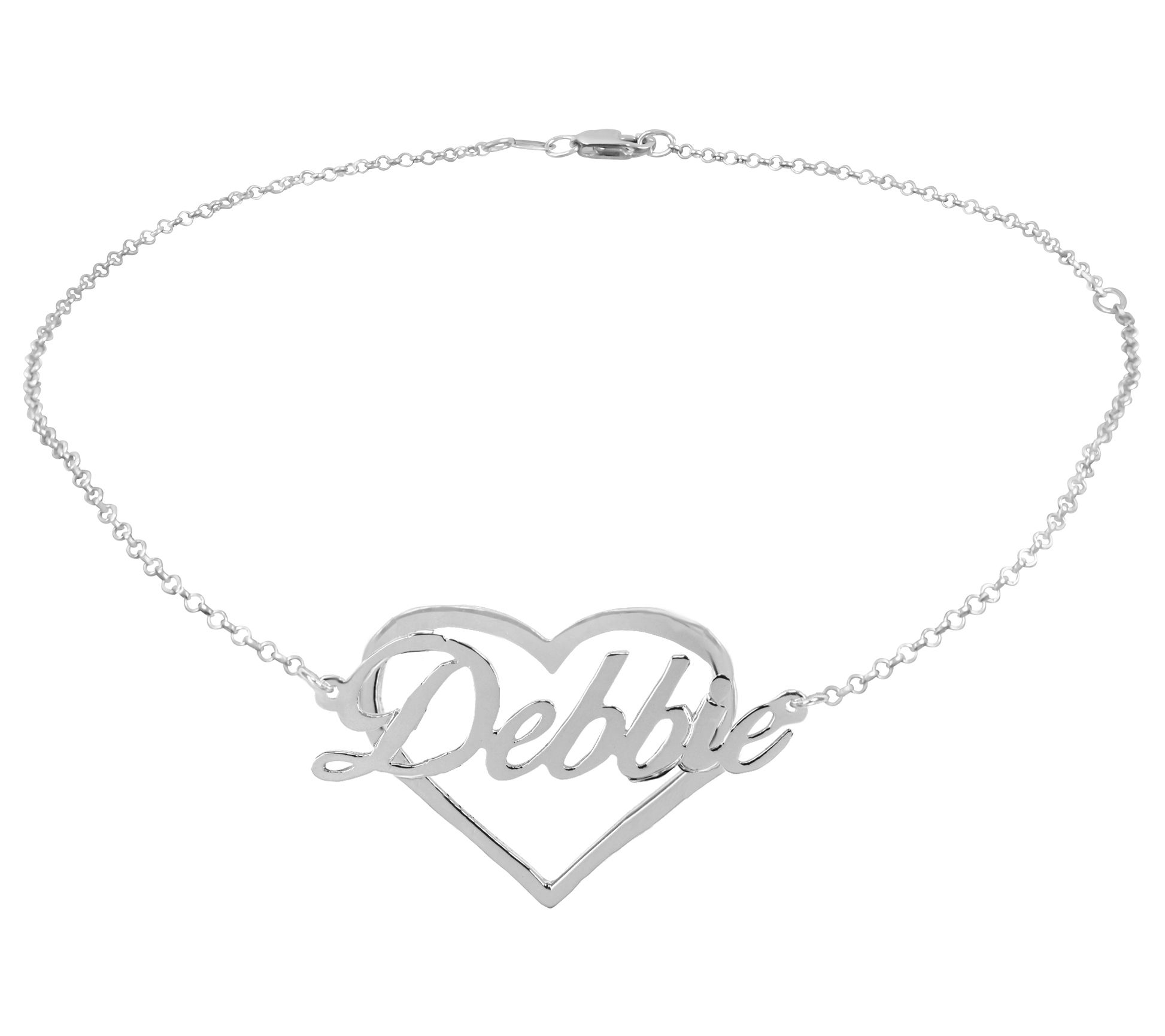 Sterling Silver Name in Silhouette Heart Ankle Bracelet