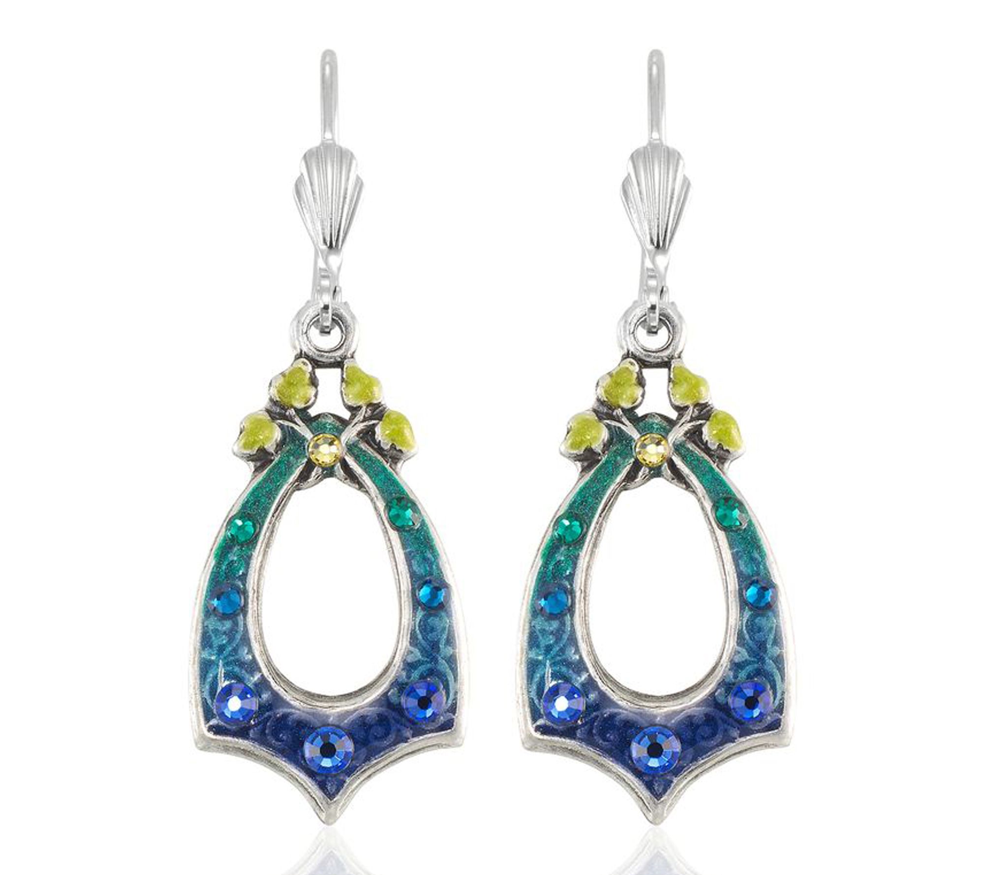 Anne Koplik Blue & Green Crystal Rainbow Bell Drop Earrings