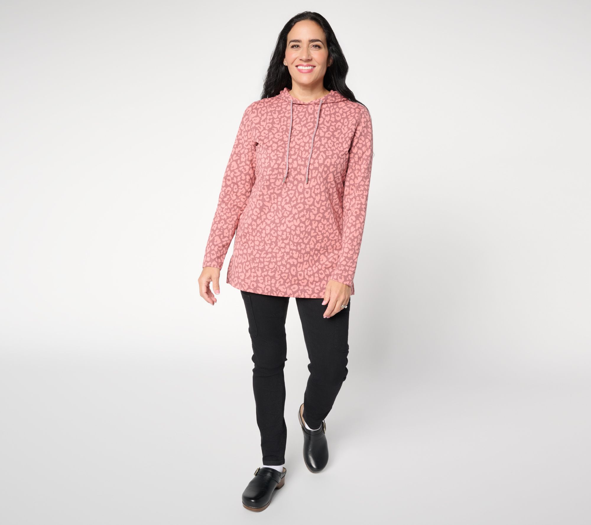 Denim & Co. Active Regular French Terry Animal Print Tunic Pullover