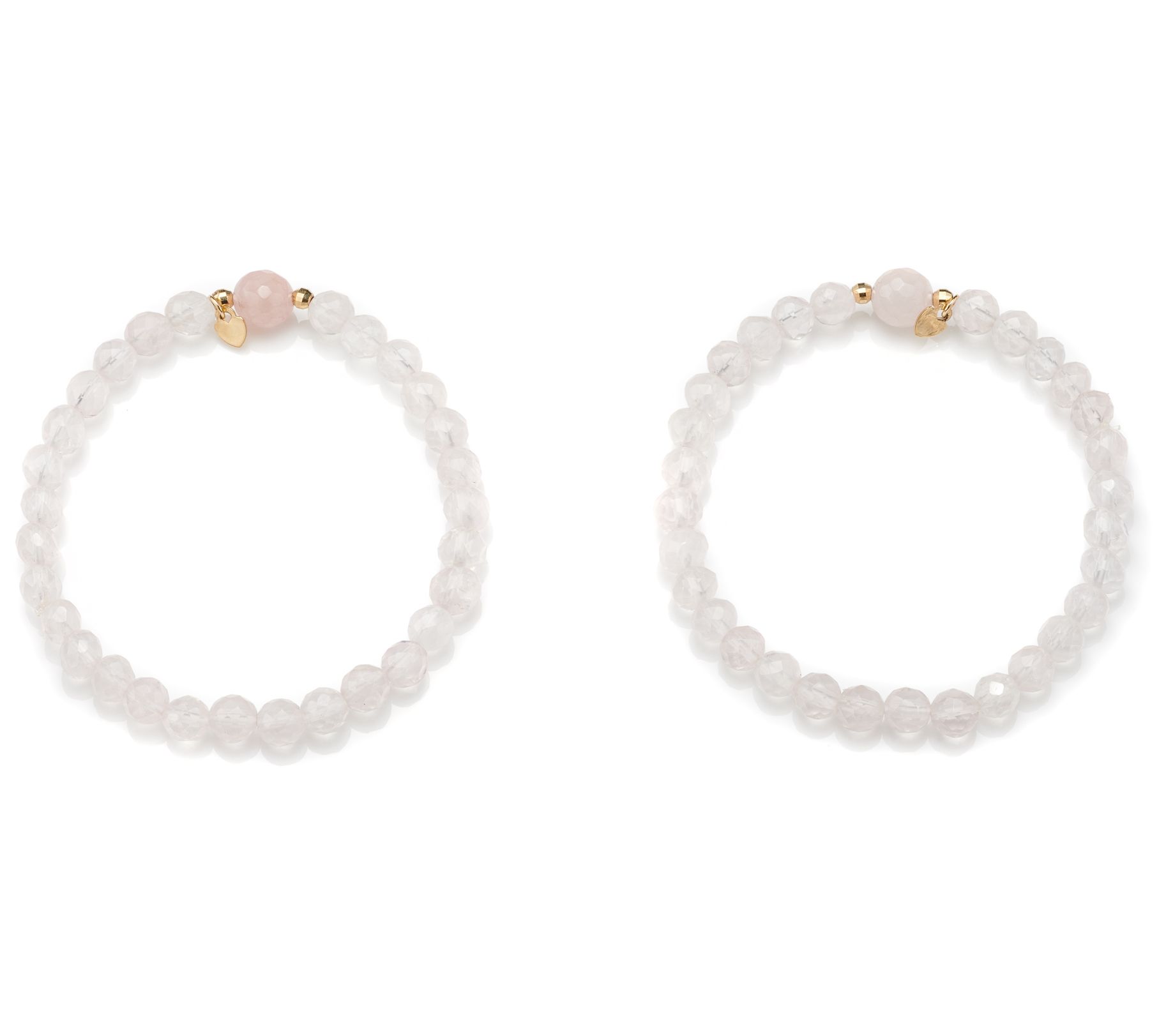 Alkeme Rose Quartz &10K Gold Stretch Bracelet Set