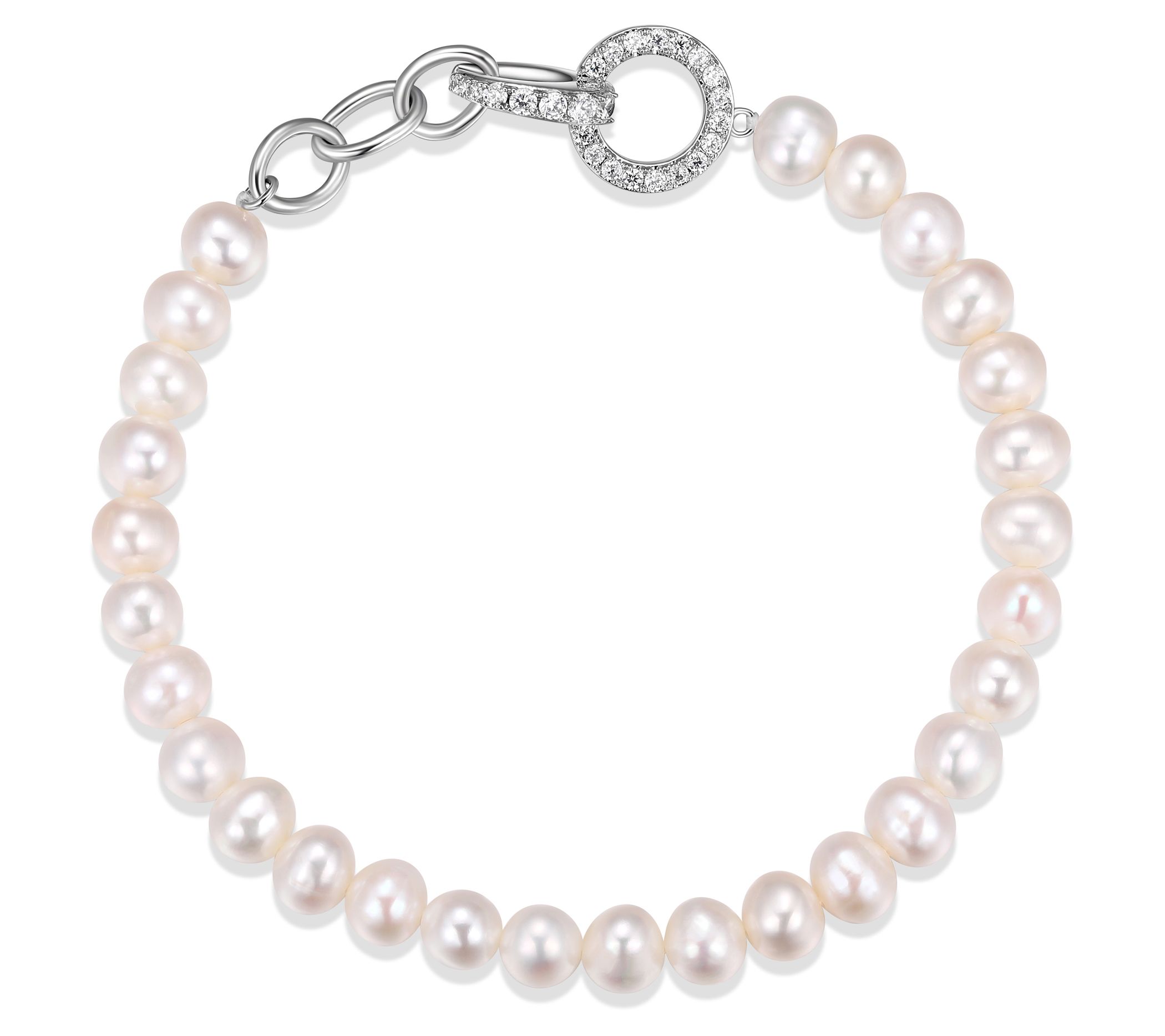Diamonique Cultured Pearl Bracelet, Sterling Si lver