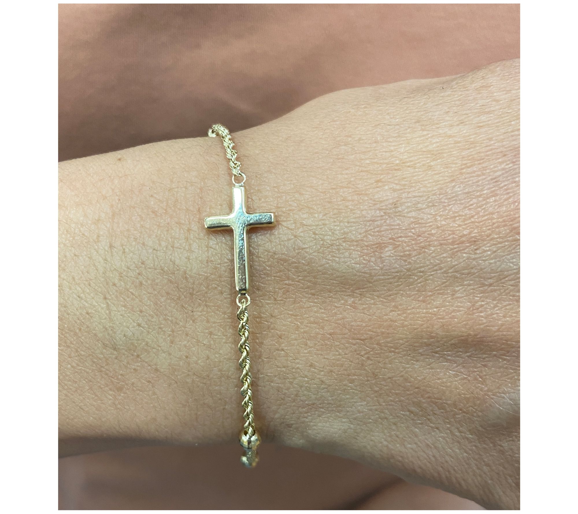 Alkeme 10K Gold Cross Station Rope Chain Bracelet