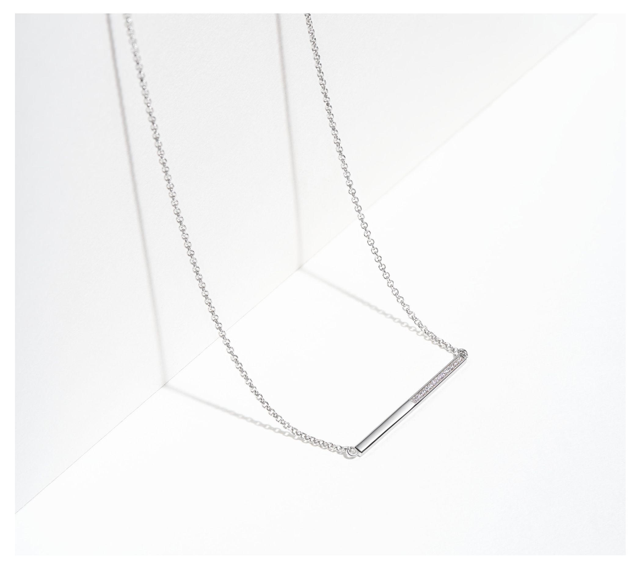Diamonique Half and Half Bar Necklace, Sterling Silver