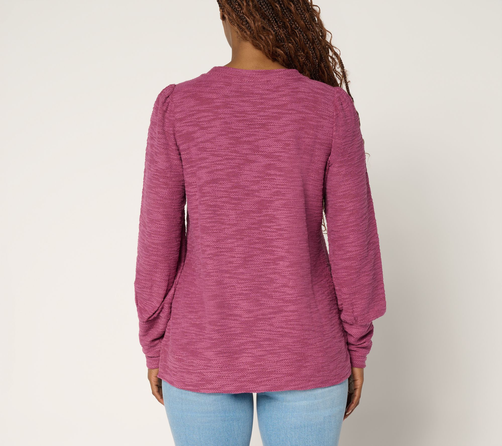 Belle by Kim Gravel Sweatshirt Slub Crewneck Bishop Slv Top