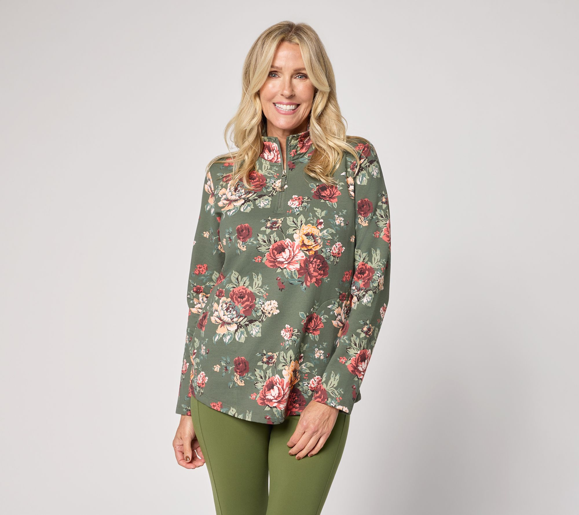 Denim & Co. Active Brushed Back French Terry Half Zip Top