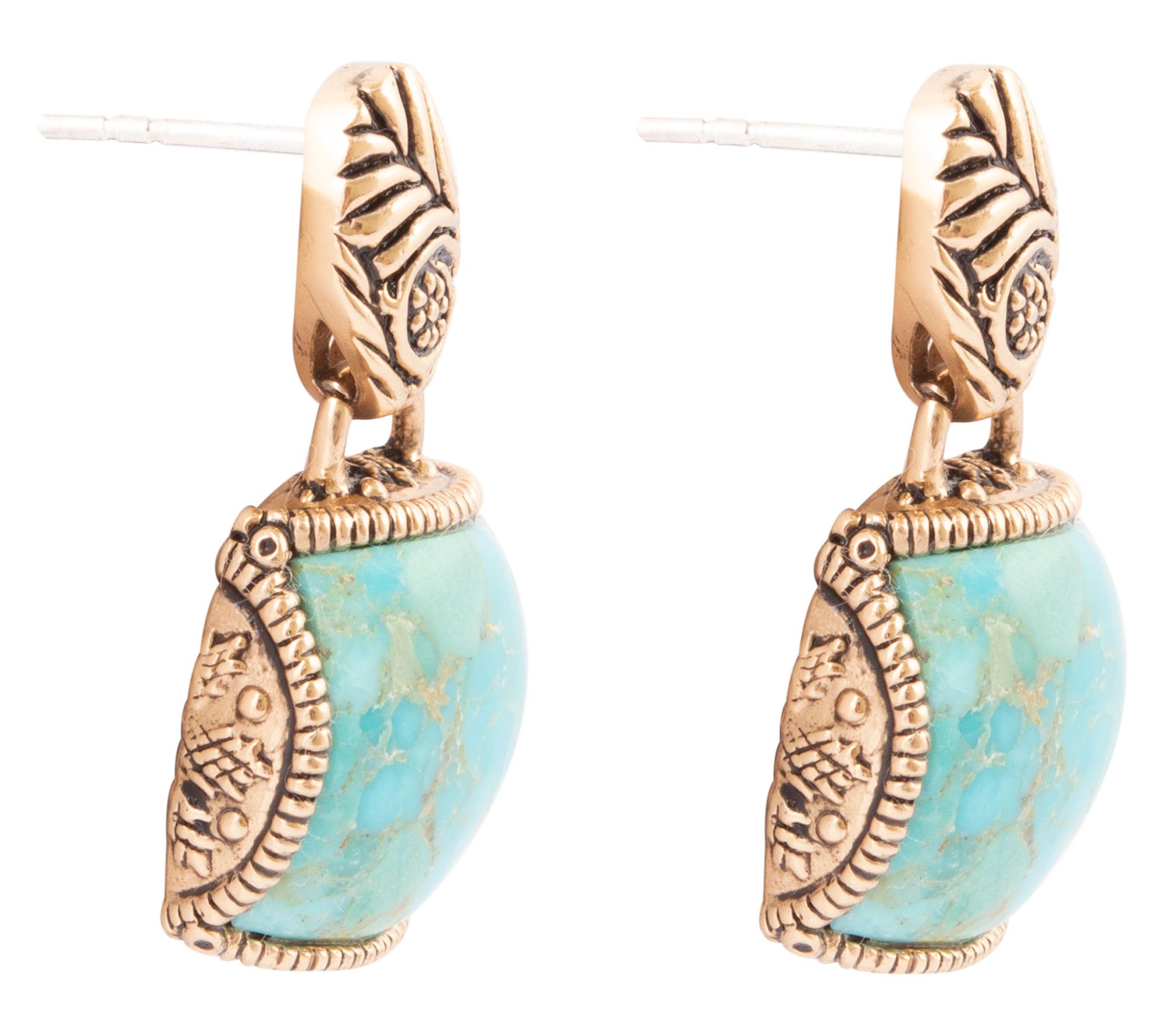 Barse Artisan Crafted Bronze Carved Turquoise Earrings