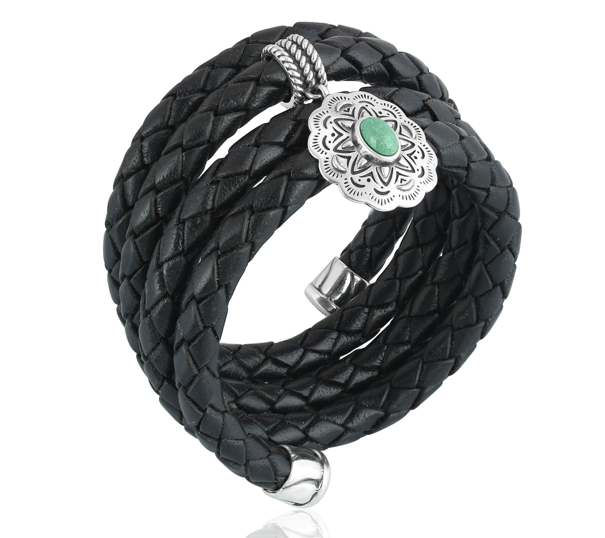 American West Sterling Gemstone Concha Leather Bracelet