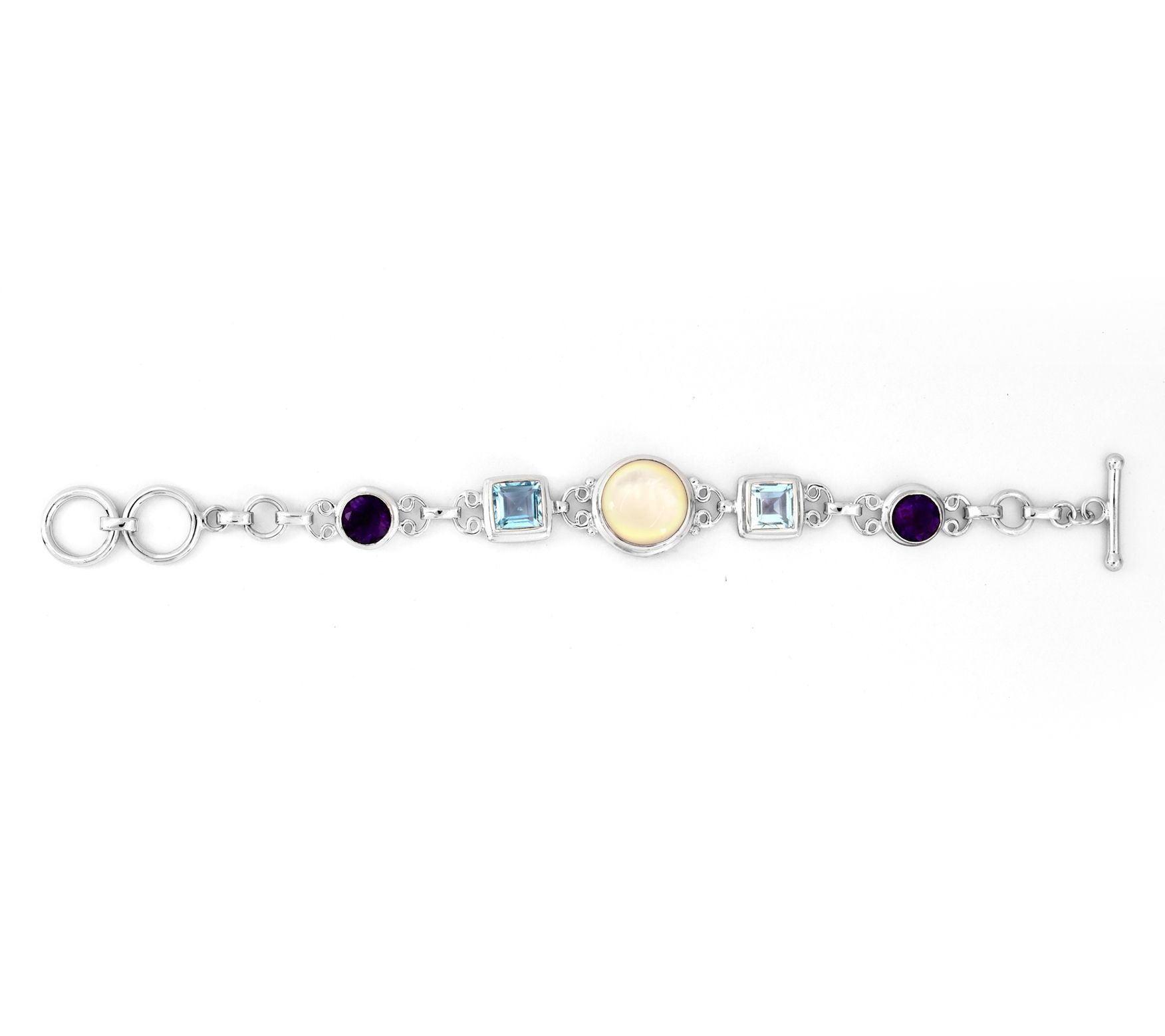 Sterling Silver Multi-Gemstone T-Bar Bracelet
