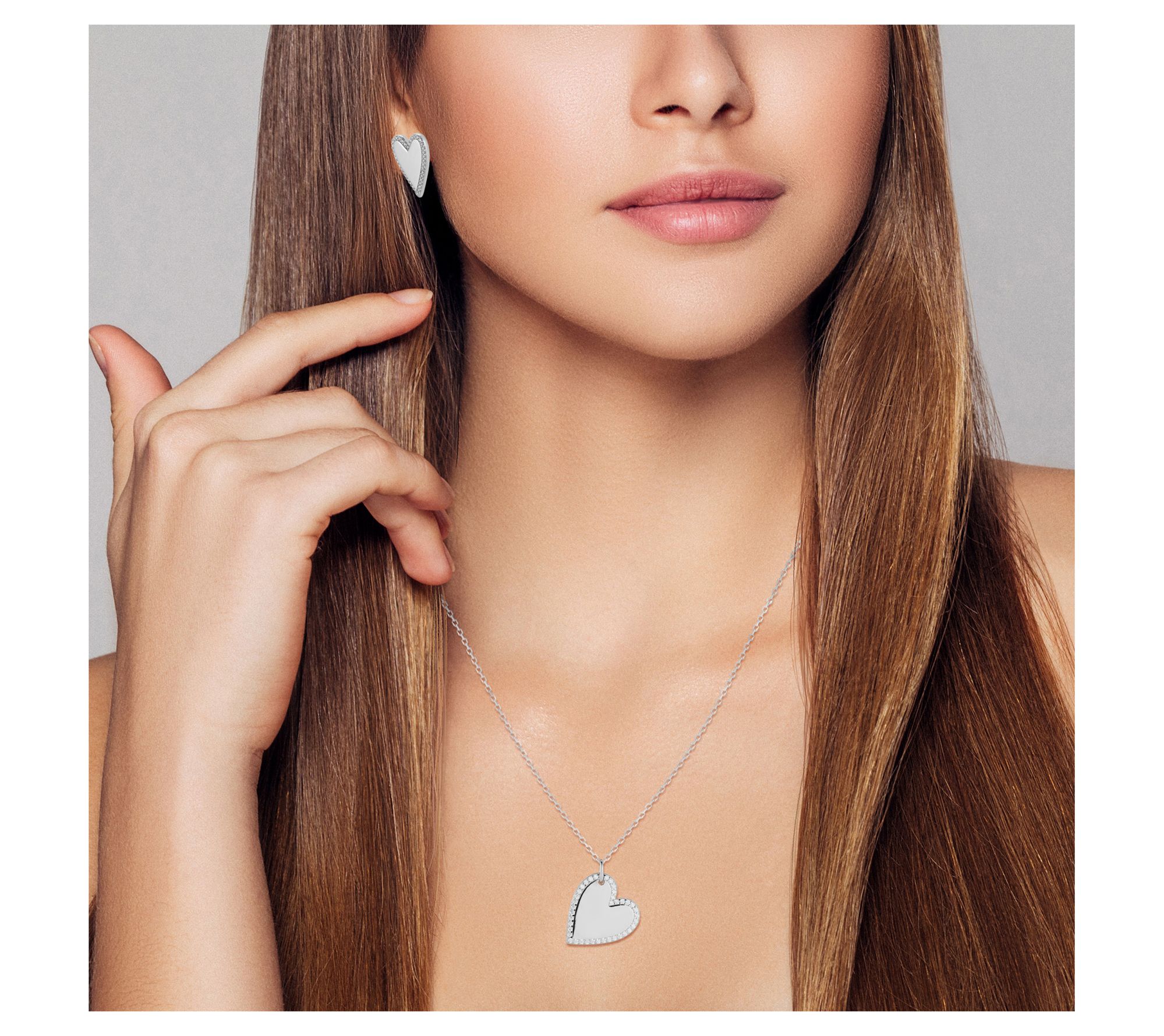 Sterlina Silver Heart Necklace & Stud EarringsSet, Sterling