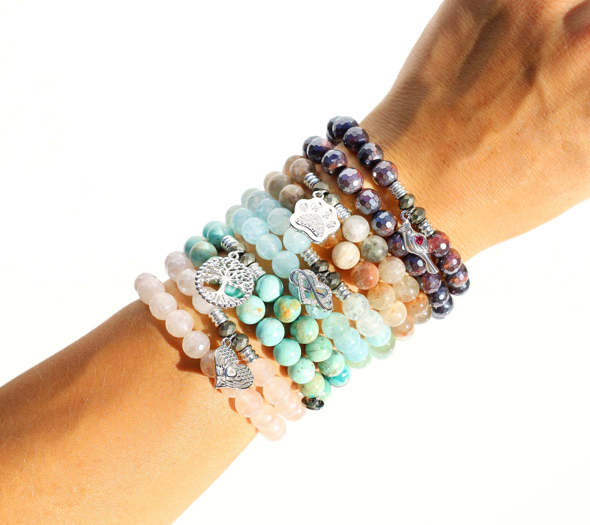 T. Jazelle Set of 2 Choice of Charm Gemstone Beaded Bracelet