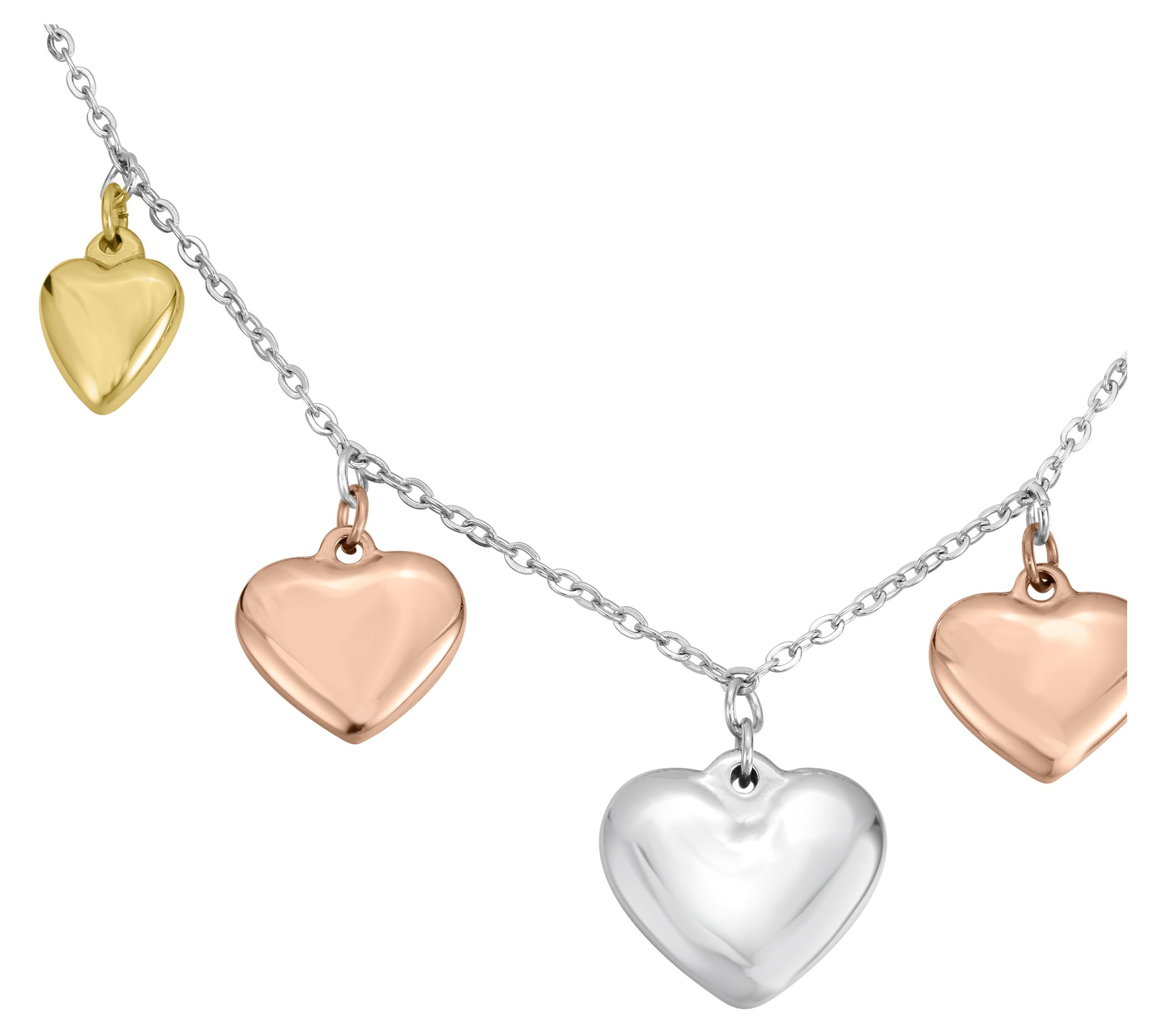 Steel by Design Tri Color Multi Heart Necklace