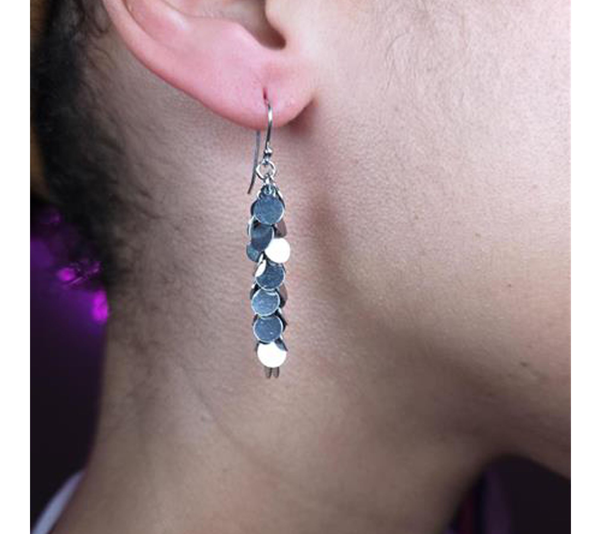 Silver Style Disc Charm Drop Earrings, Sterling