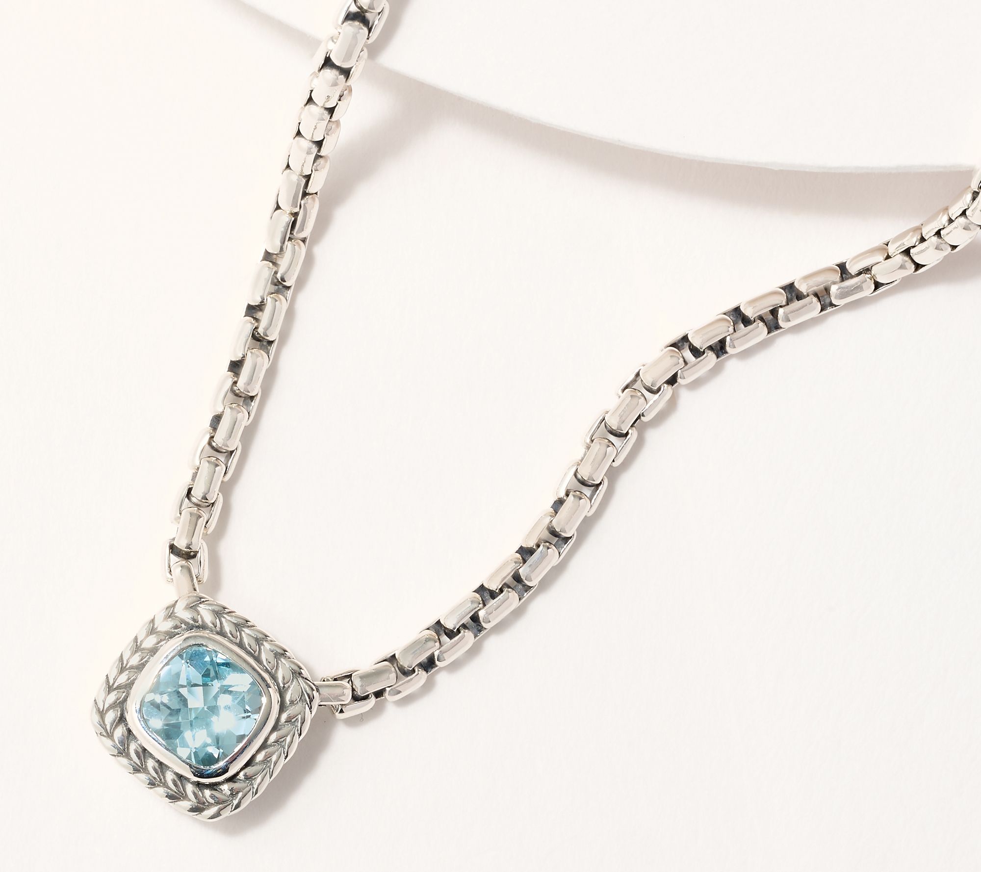 JAI Sterling Silver Gemstone Station 2.7mm Box Chain Necklace