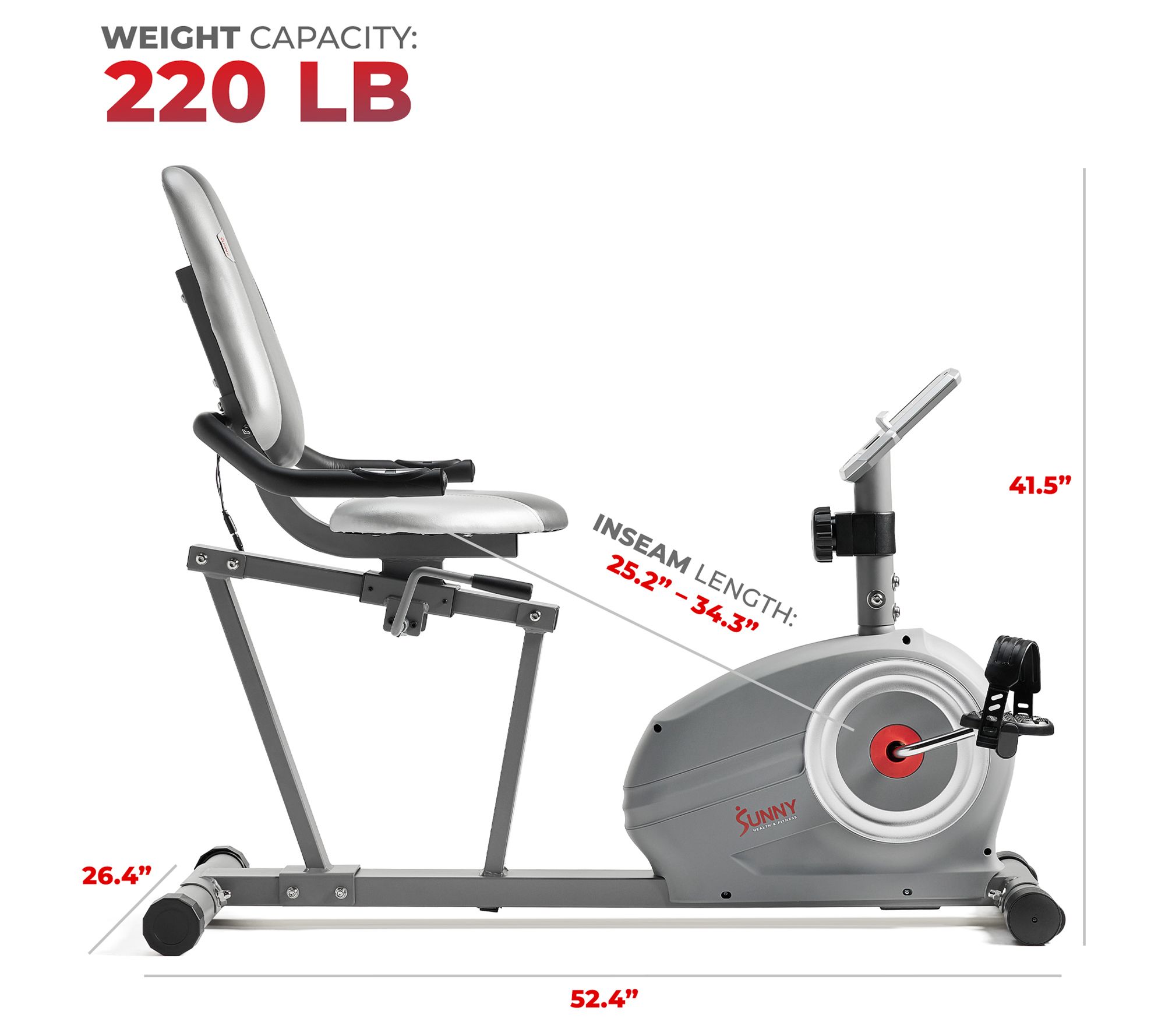 Sunny Health & Fitness Essentials Series Smart Recumbent Bike