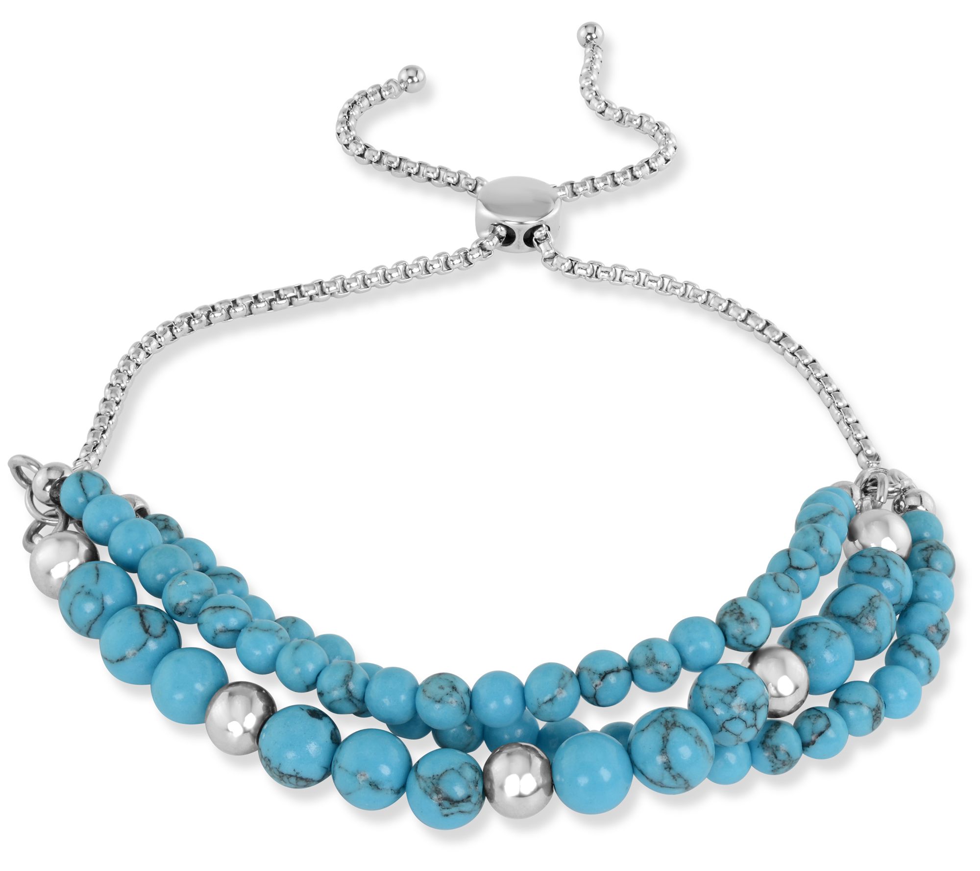 Steel by Design Howlite and Steel Bead Slider Bracelet