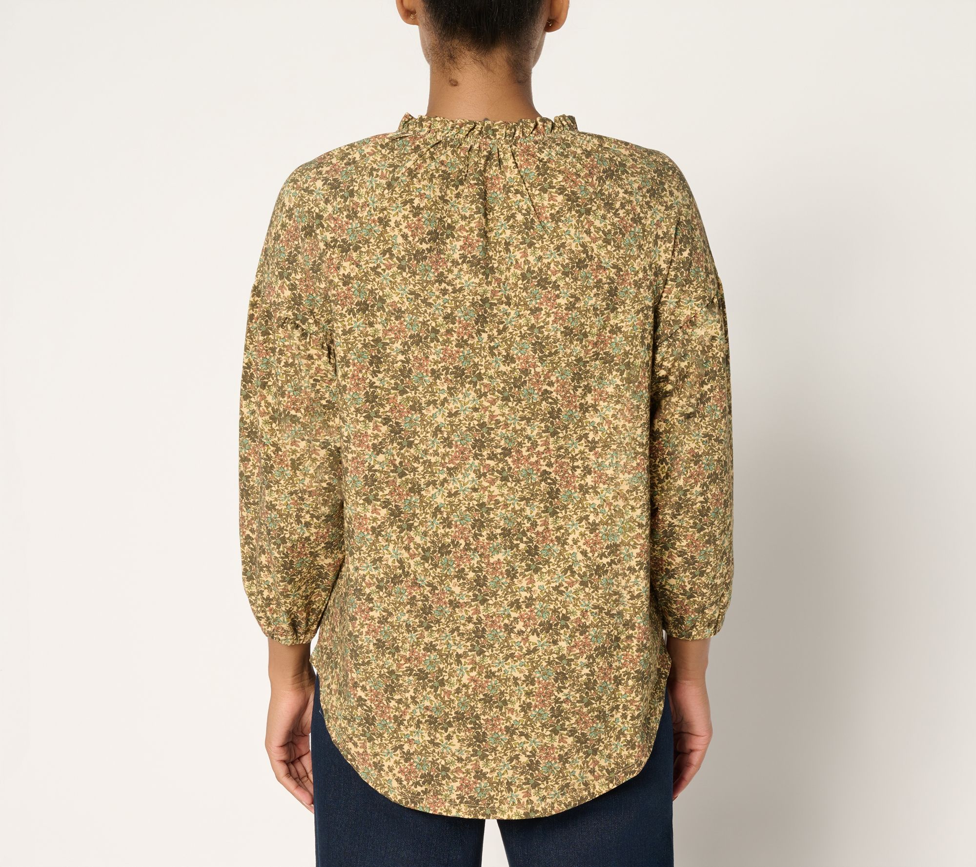 Ree by The Pioneer Woman Printed Ruffle Neck Blouson Knit Top