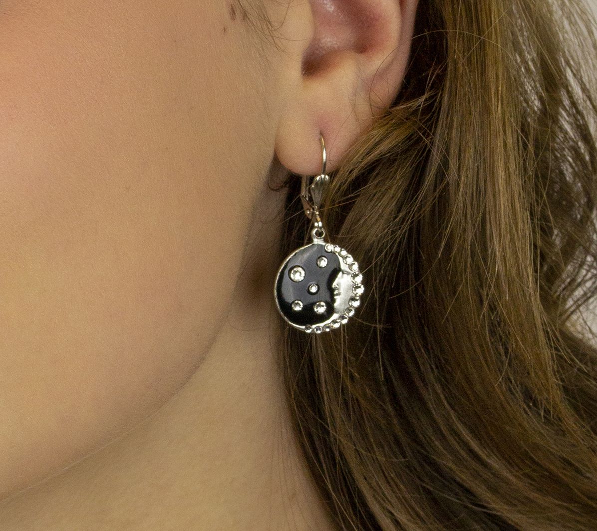 Anne Koplik Crystal Midnight Sky Man in the Moon Earrings